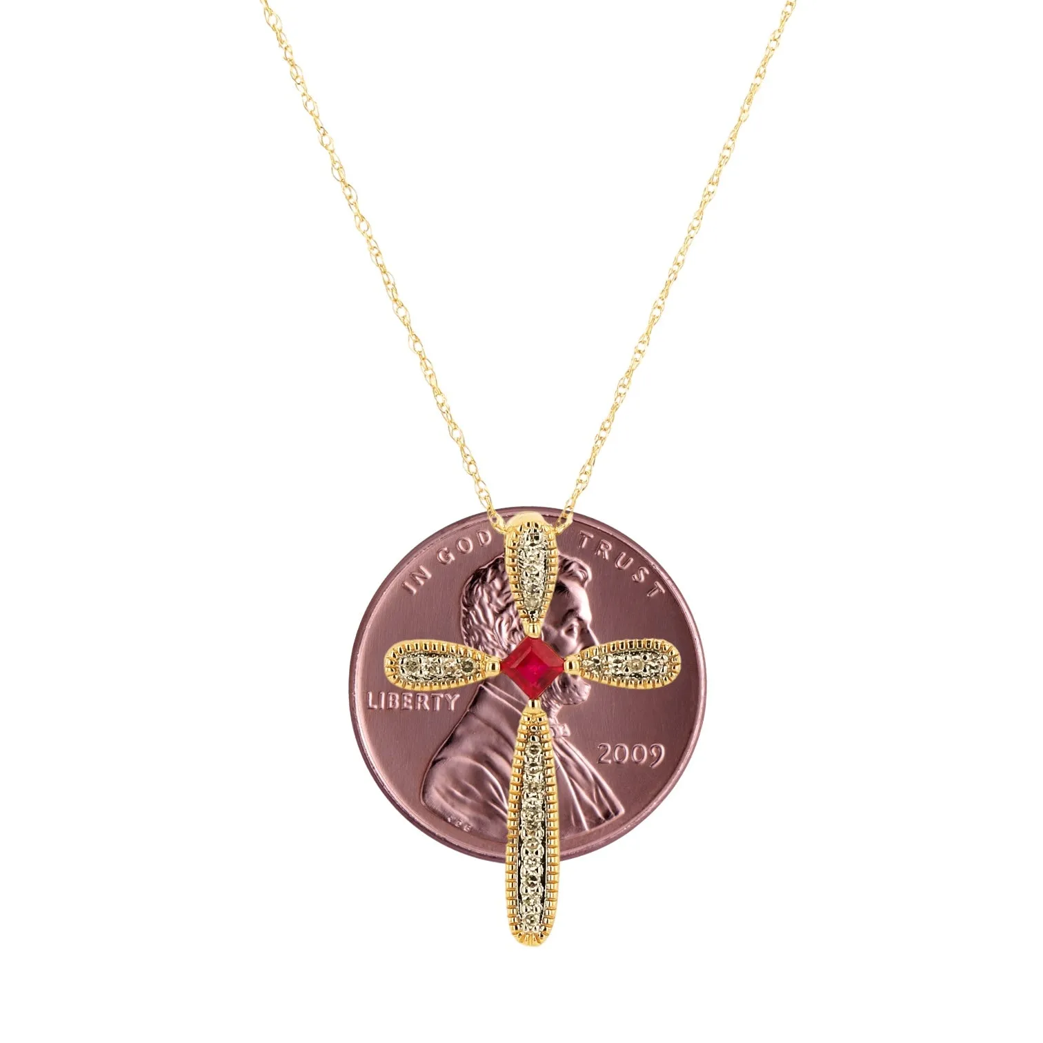 14k Yellow Gold Diamond and Ruby Cross