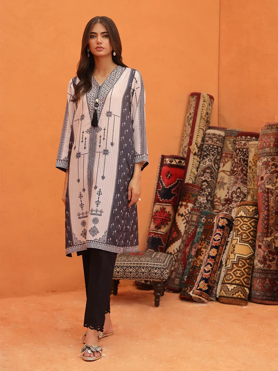 1pc - Stitched Basic Printed Lawn Silk Shirt