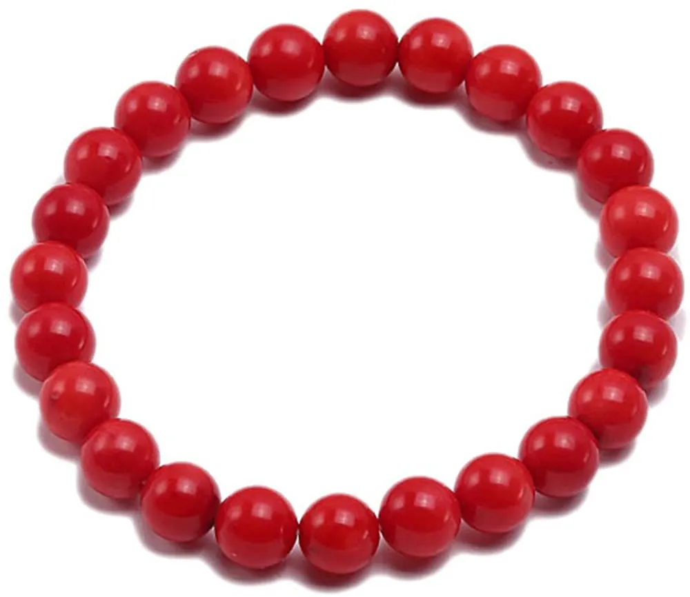 8mm Natural Red Bead Bracelet