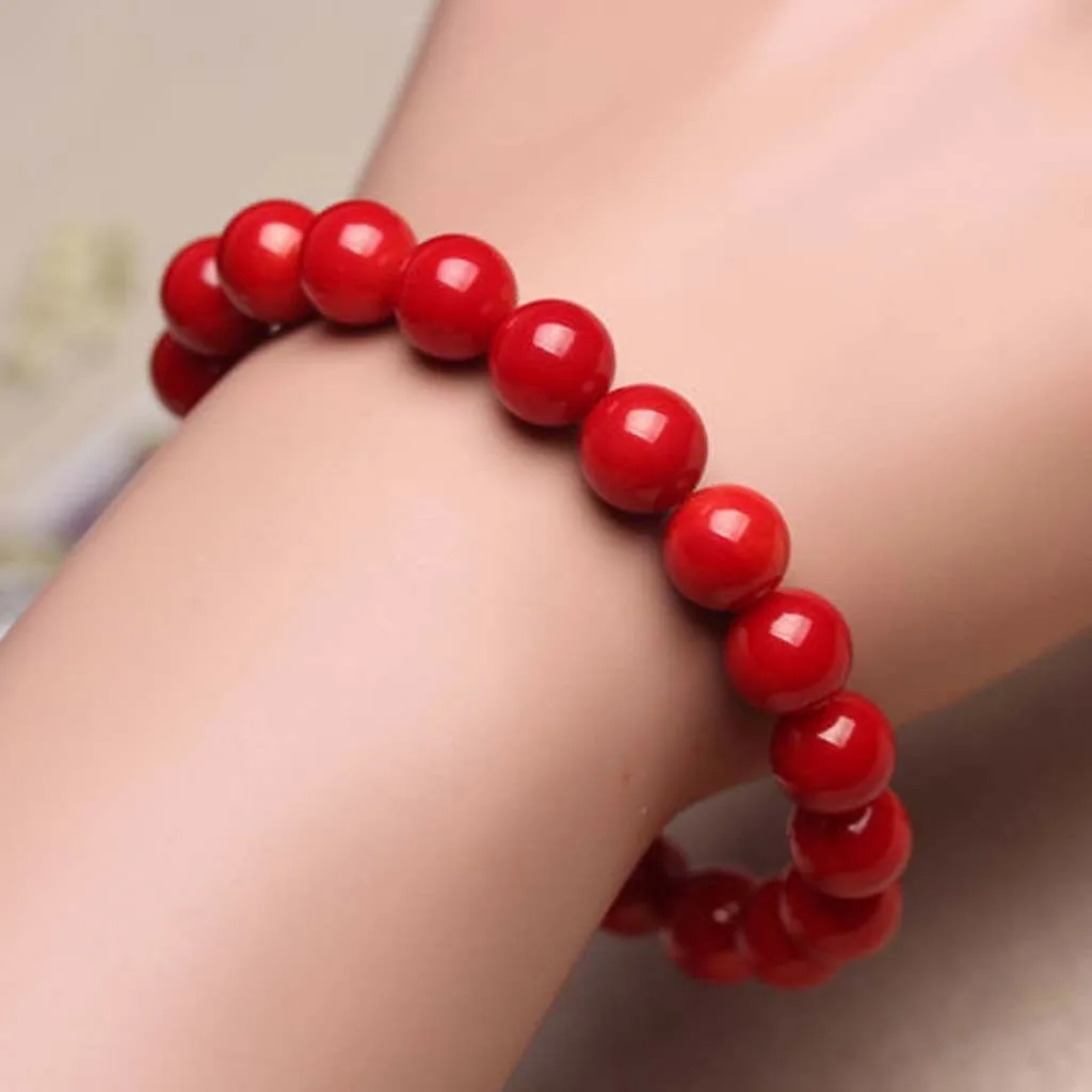 8mm Natural Red Bead Bracelet