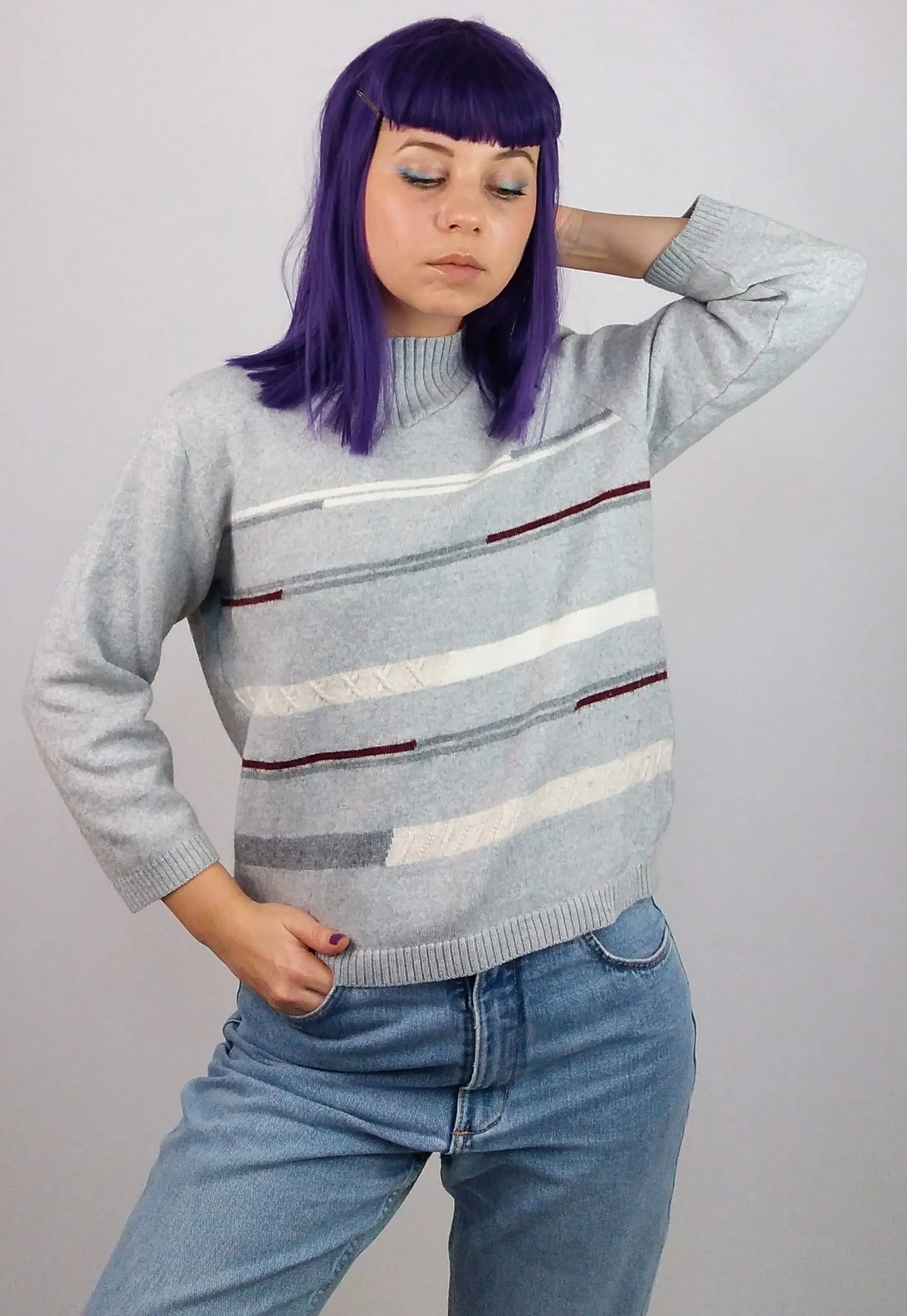 90's Retro Pattern Crop Sweater