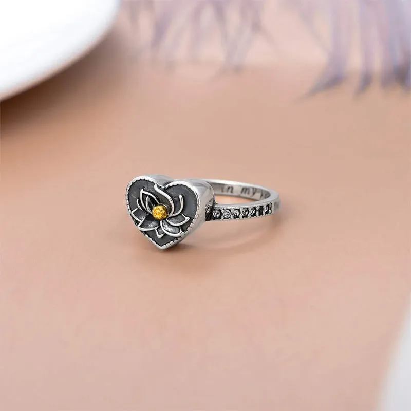 925 Sterling Silver Heart Lotus Flower Cremation Urn Ring Holds Loved Ones Ashes Always in My Heart Urn Ring for Ashes for Women