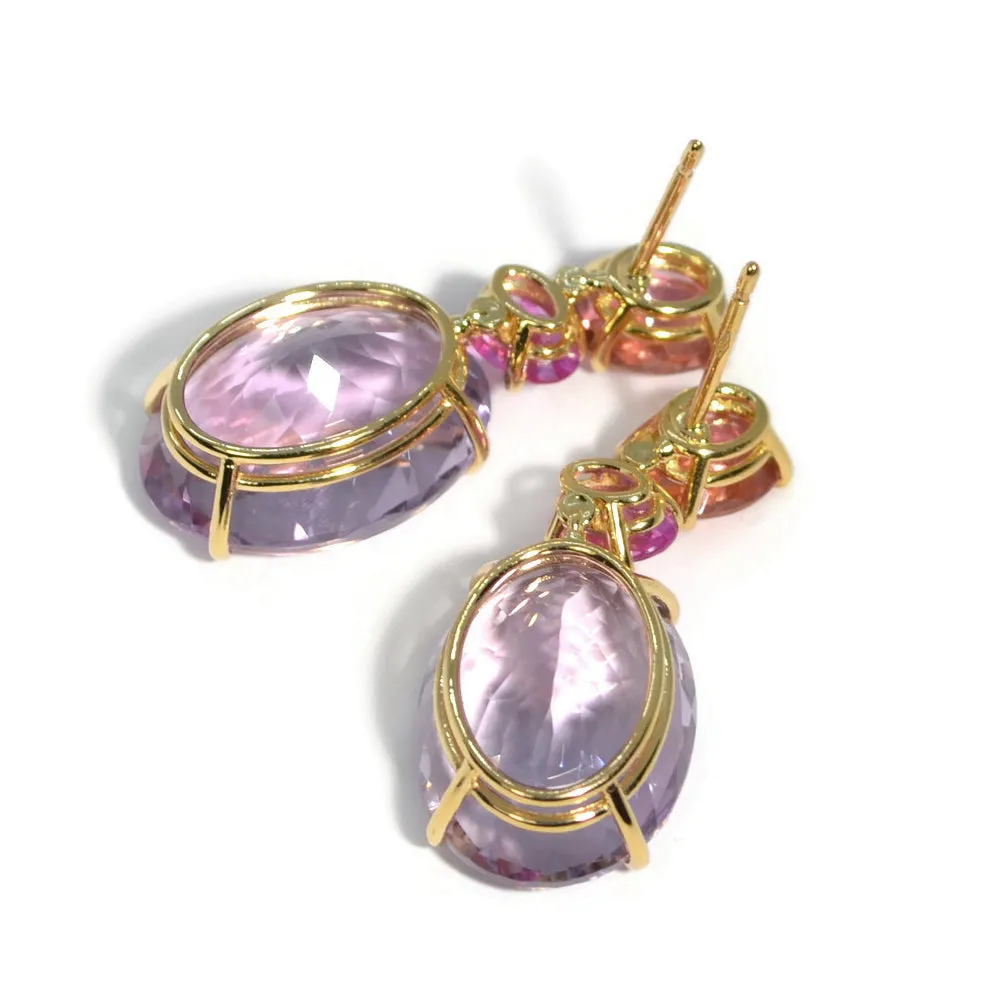 A & Furst - Party - Drop Earrings with Pink Tourmaline, Pink Sapphires and Rose de France, 18k Yellow Gold