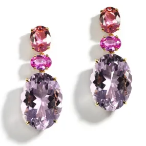 A & Furst - Party - Drop Earrings with Pink Tourmaline, Pink Sapphires and Rose de France, 18k Yellow Gold