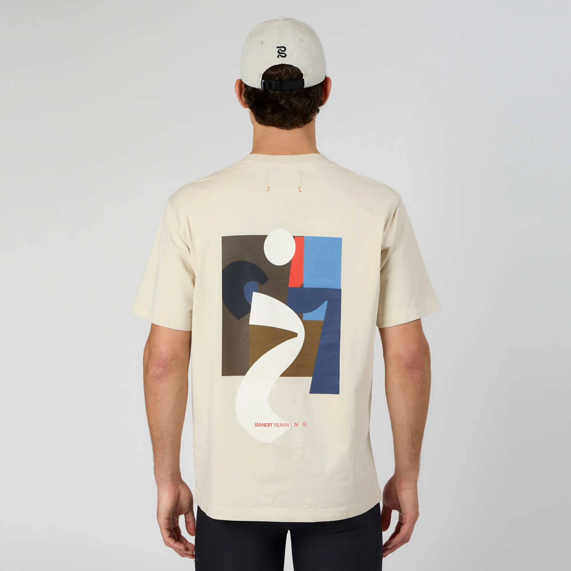 Abstract Multi-Runner Cotton Tee, Unisex - Champagne