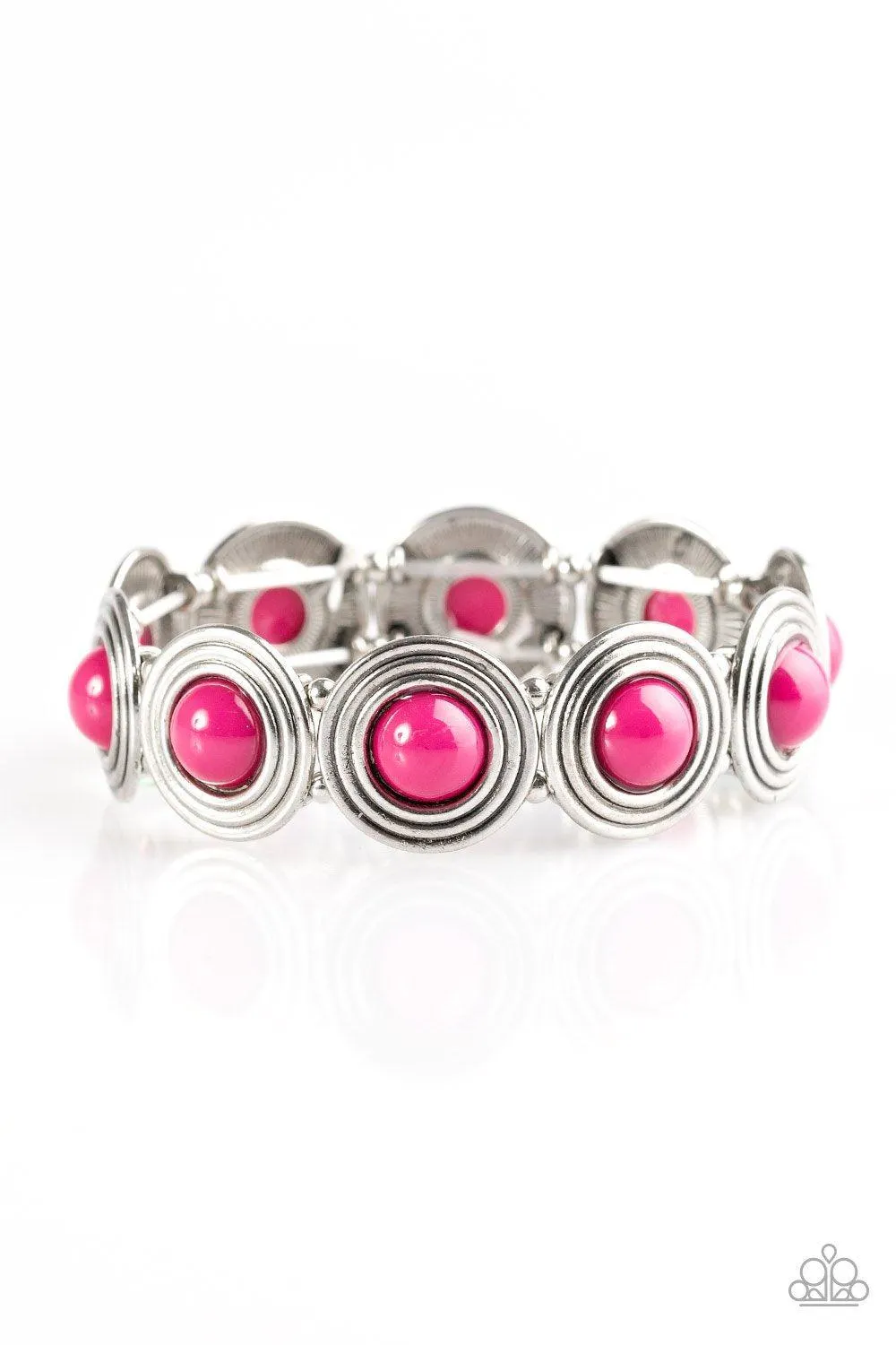 Adventurously Amazon Pink and Silver Stretch Bracelet - Paparazzi Accessories