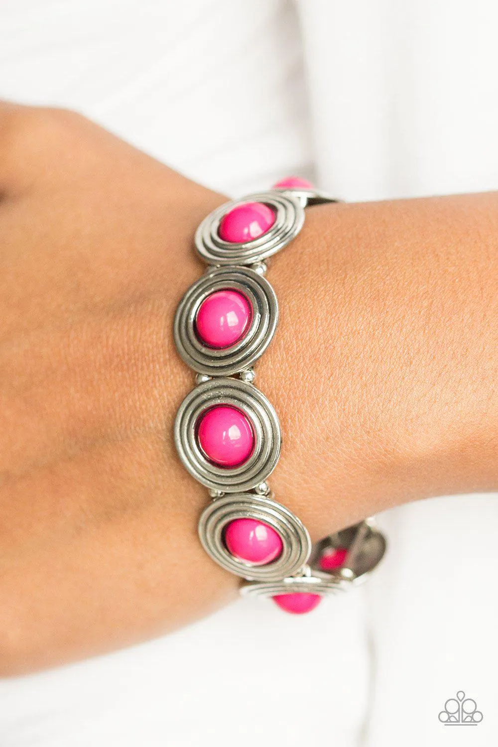 Adventurously Amazon Pink and Silver Stretch Bracelet - Paparazzi Accessories