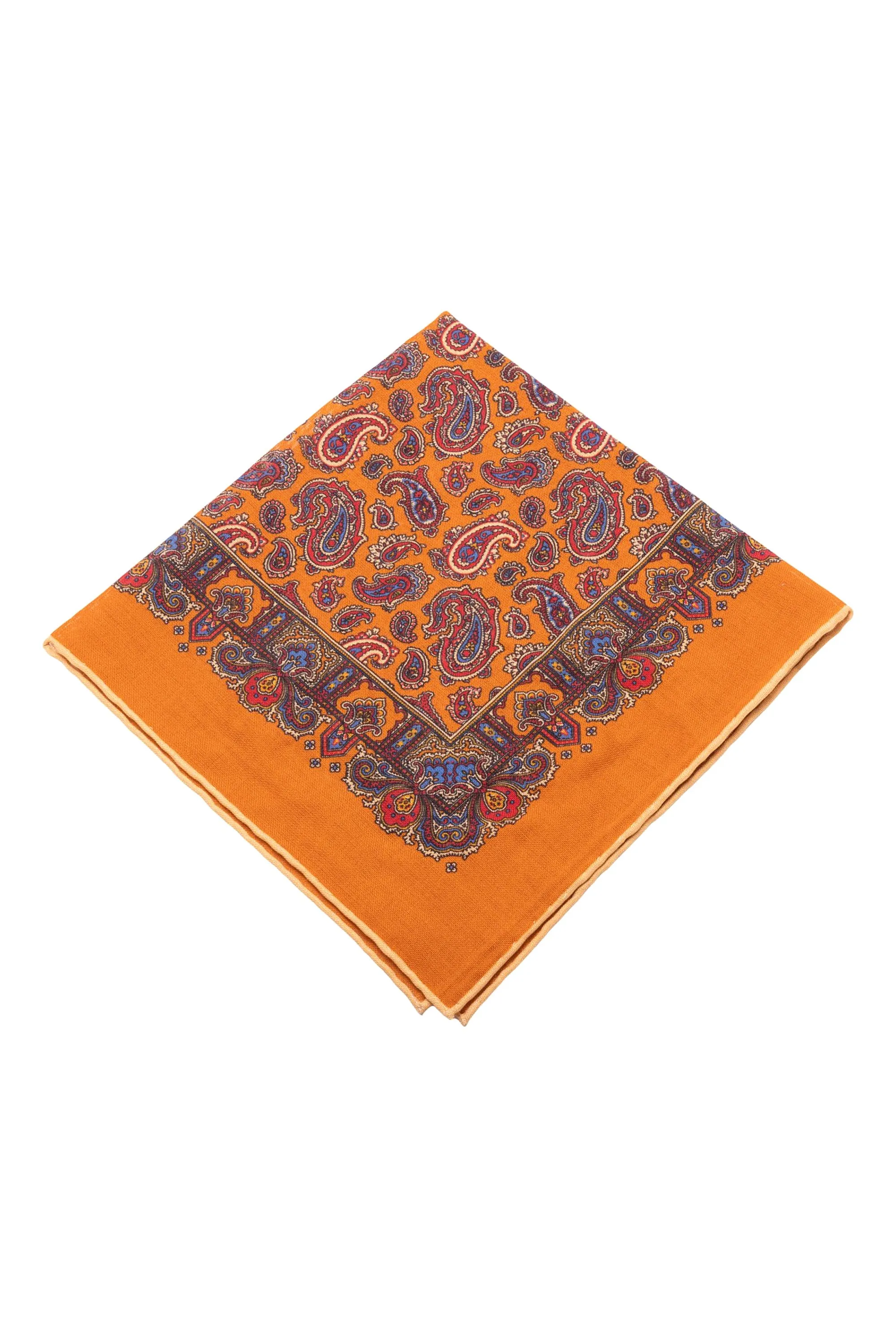 Antique Gold Paisley Silk Wool Pocket Square