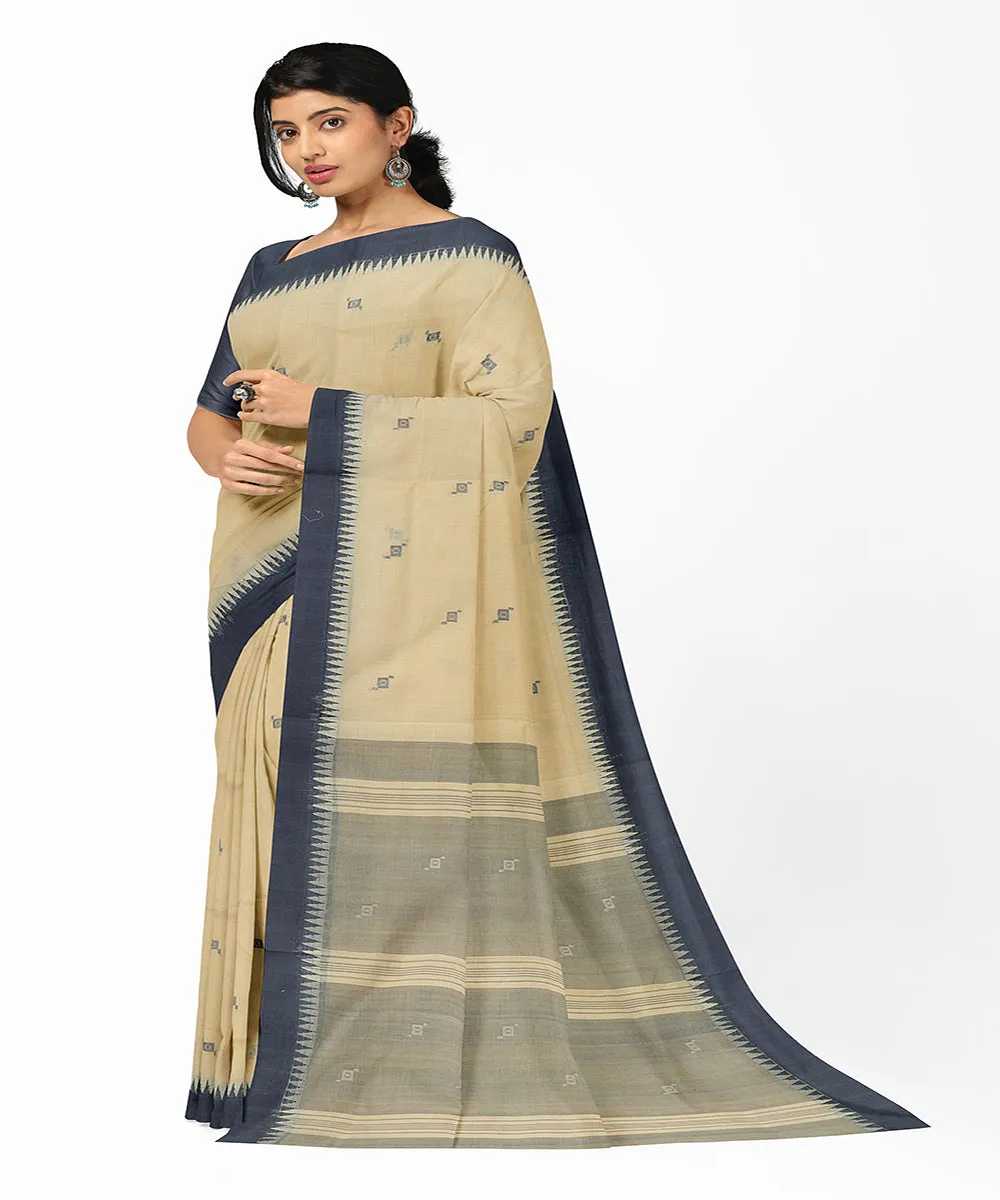 Beige navy blue butta handwoven rajahmundry cotton saree