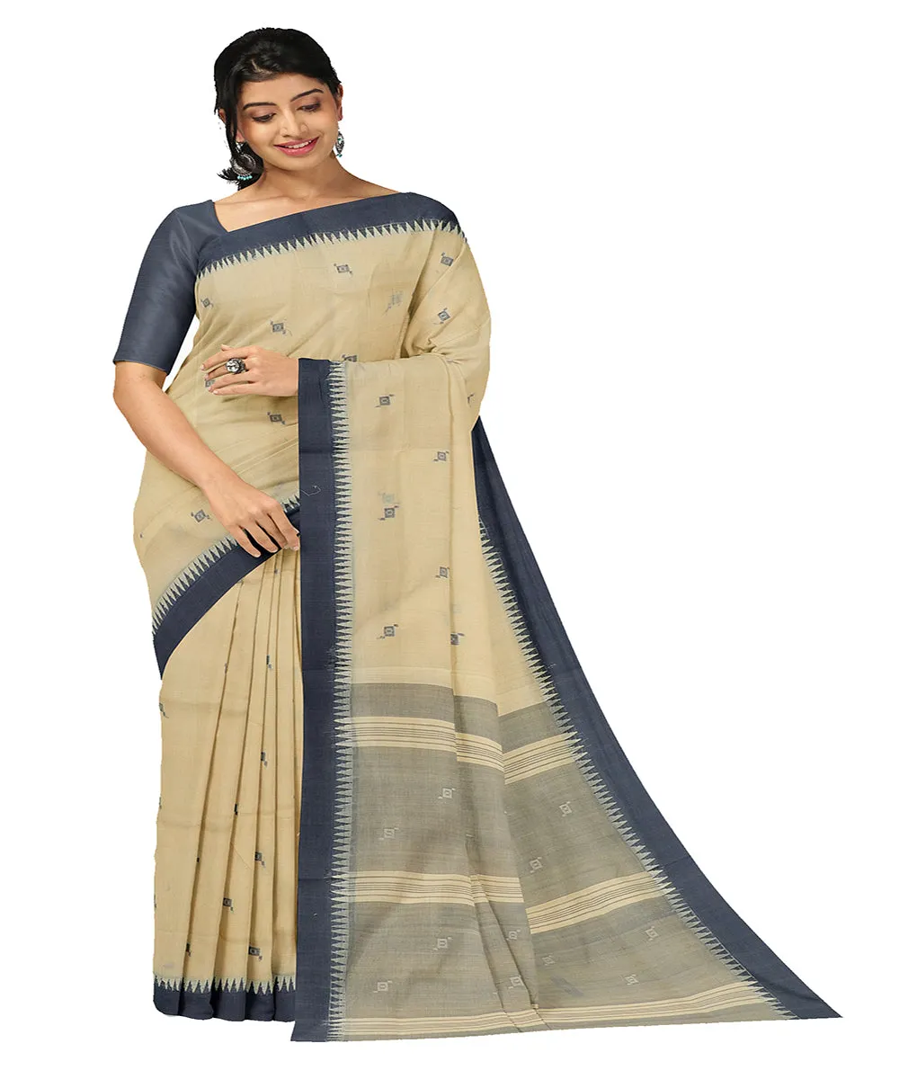 Beige navy blue butta handwoven rajahmundry cotton saree