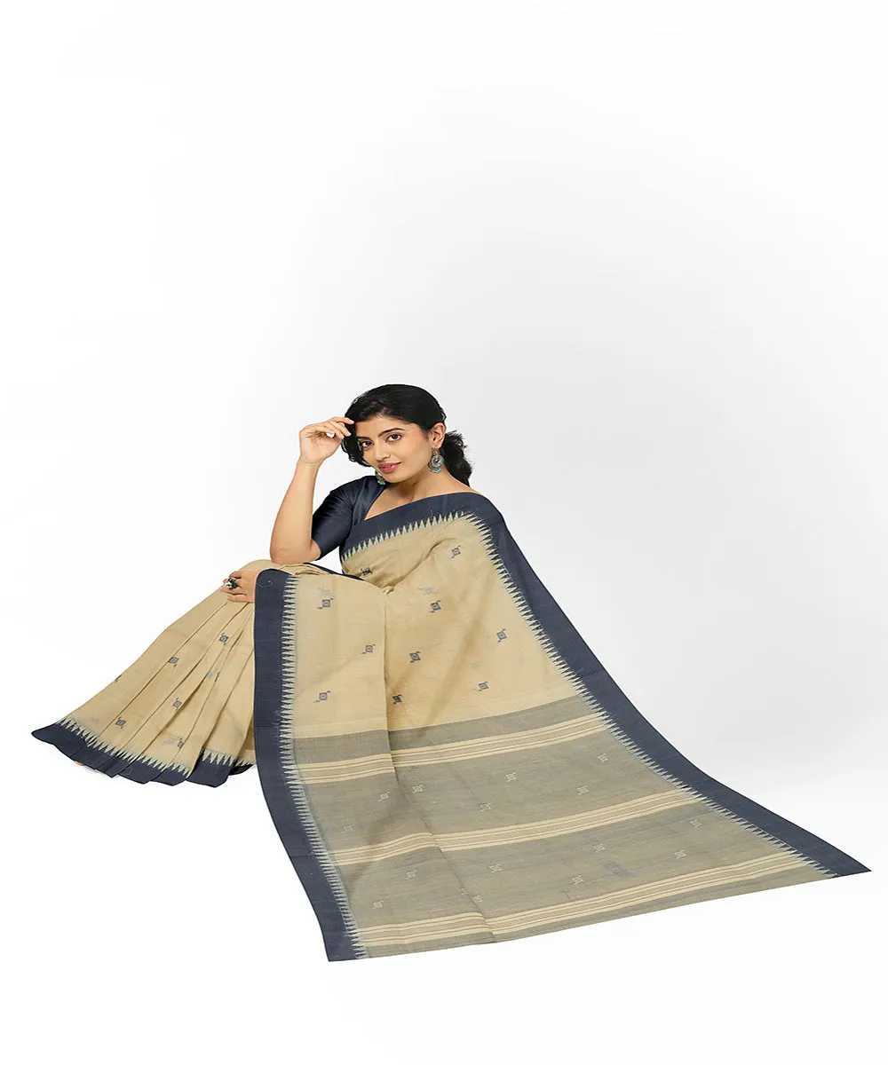 Beige navy blue butta handwoven rajahmundry cotton saree