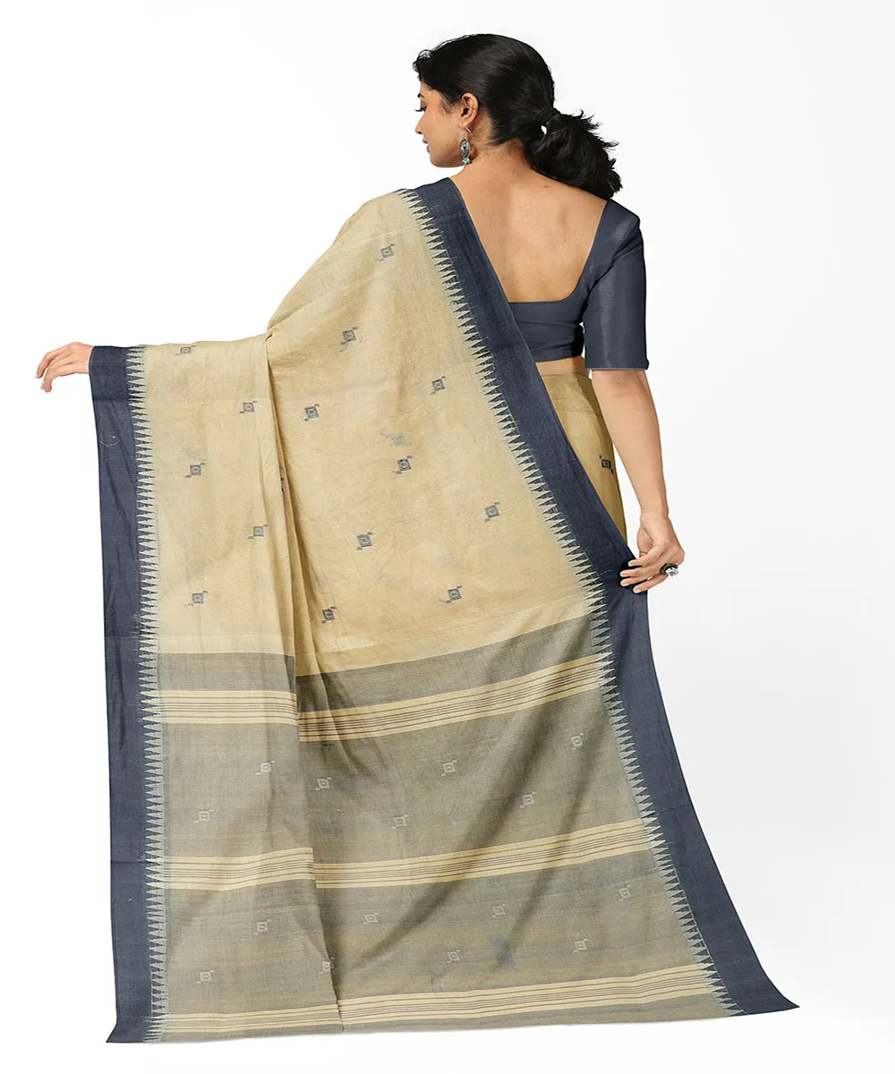 Beige navy blue butta handwoven rajahmundry cotton saree