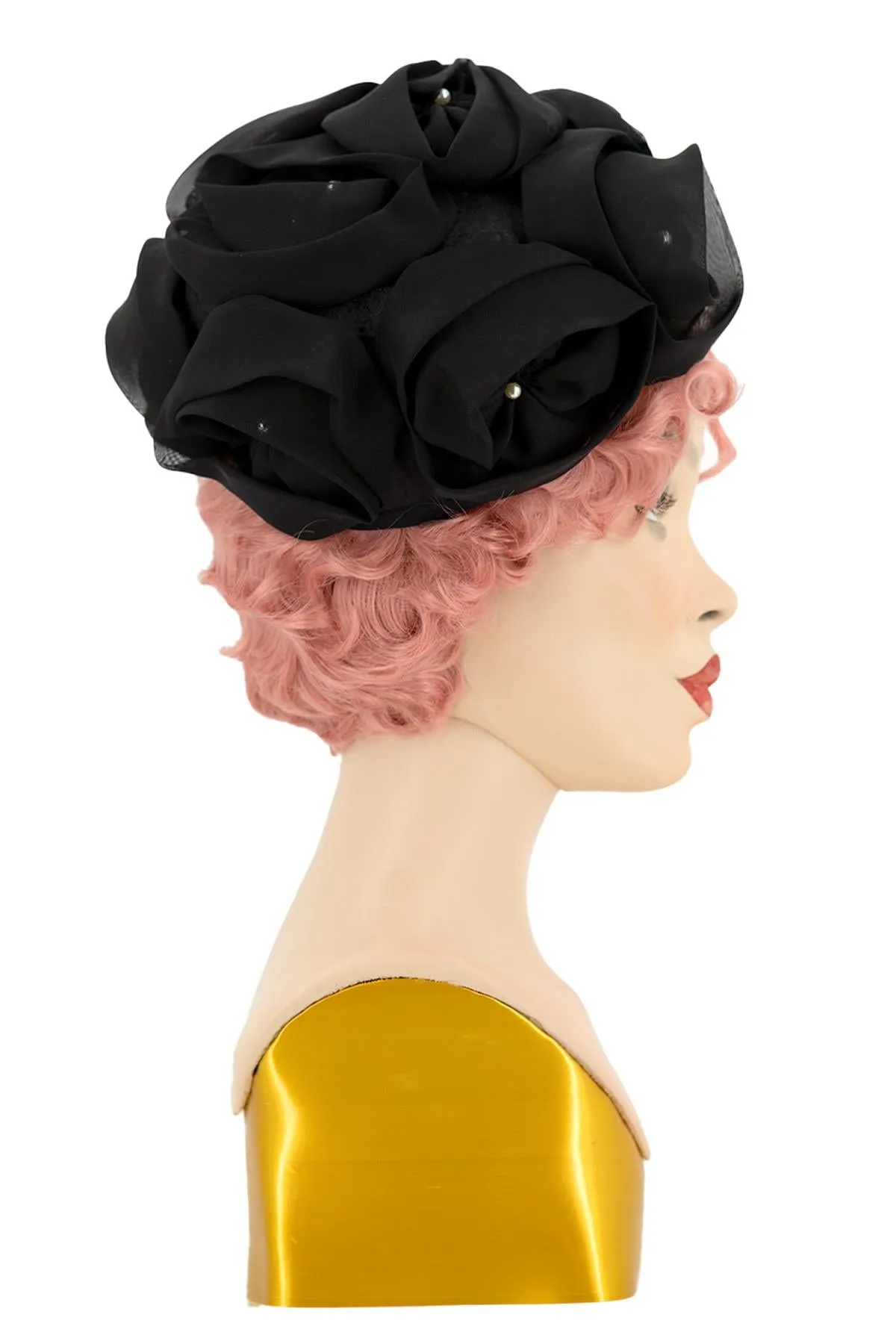 Black Bouffant & Pearl 1960s Vintage Hat