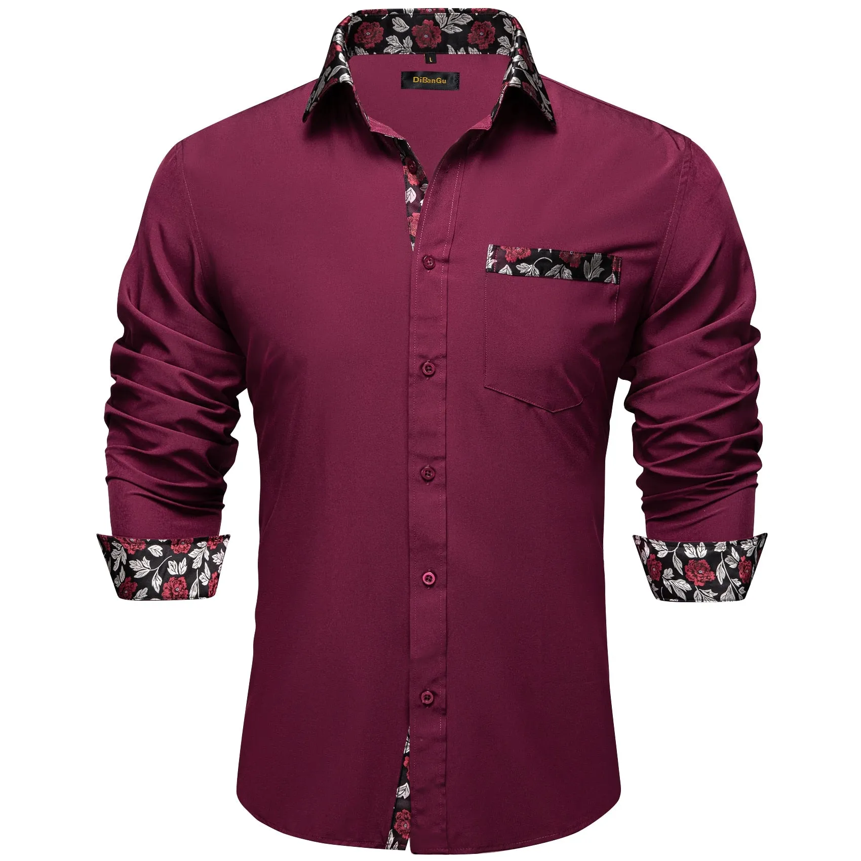 Black Dress Shirts Men's Clothing Long Sleeve Tuxedo Social Casual Splicing Paisley Collar Cuff Men's Shirt