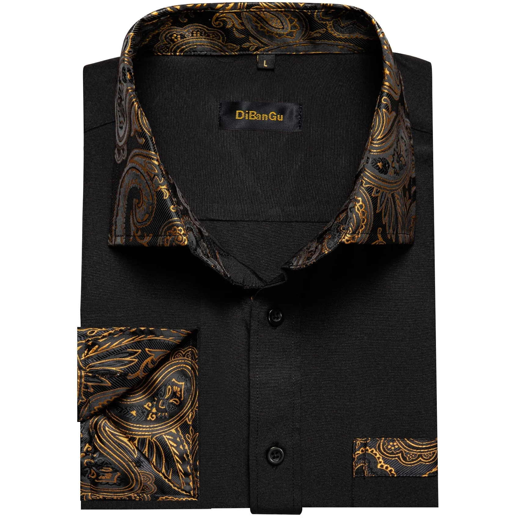 Black Dress Shirts Men's Clothing Long Sleeve Tuxedo Social Casual Splicing Paisley Collar Cuff Men's Shirt