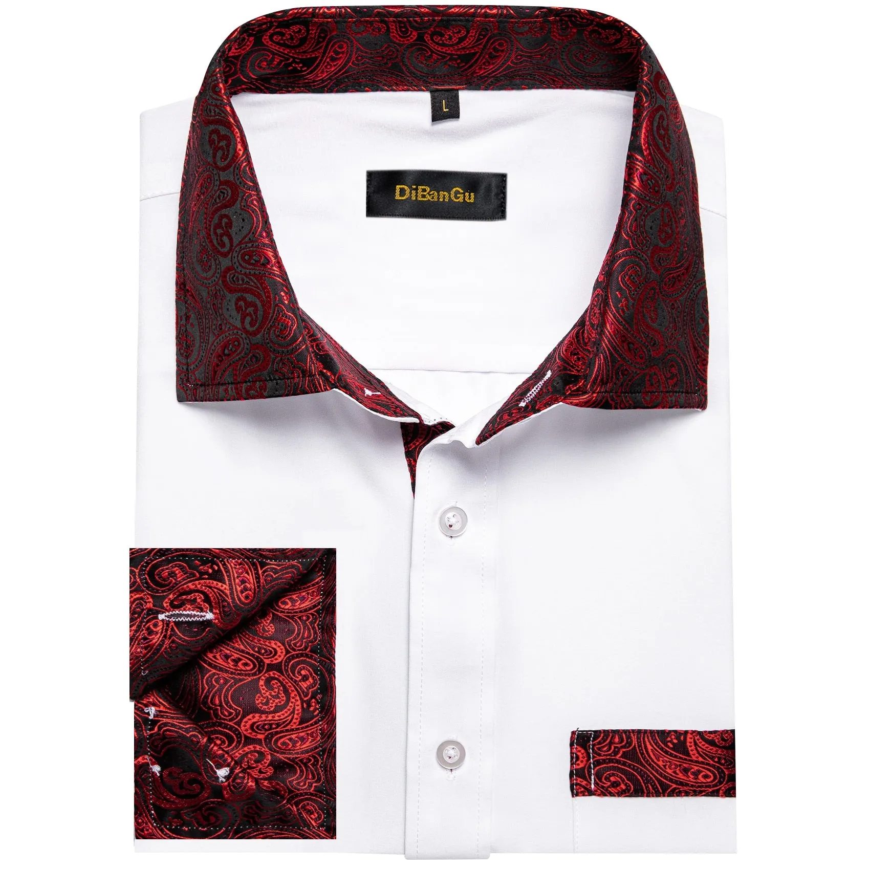 Black Dress Shirts Men's Clothing Long Sleeve Tuxedo Social Casual Splicing Paisley Collar Cuff Men's Shirt