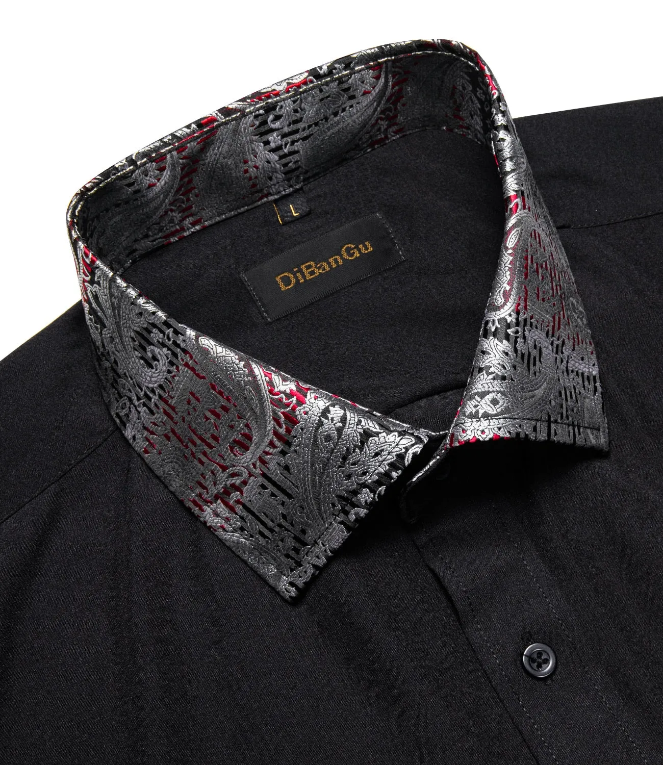 Black Dress Shirts Men's Clothing Long Sleeve Tuxedo Social Casual Splicing Paisley Collar Cuff Men's Shirt