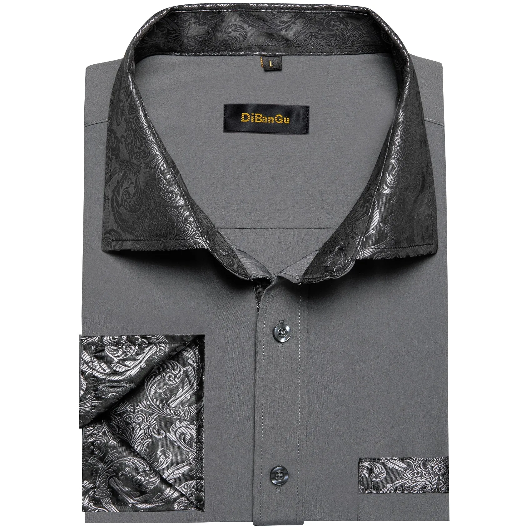 Black Dress Shirts Men's Clothing Long Sleeve Tuxedo Social Casual Splicing Paisley Collar Cuff Men's Shirt