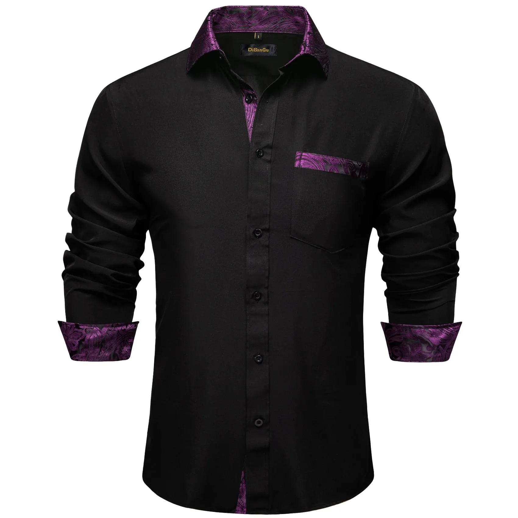 Black Dress Shirts Men's Clothing Long Sleeve Tuxedo Social Casual Splicing Paisley Collar Cuff Men's Shirt