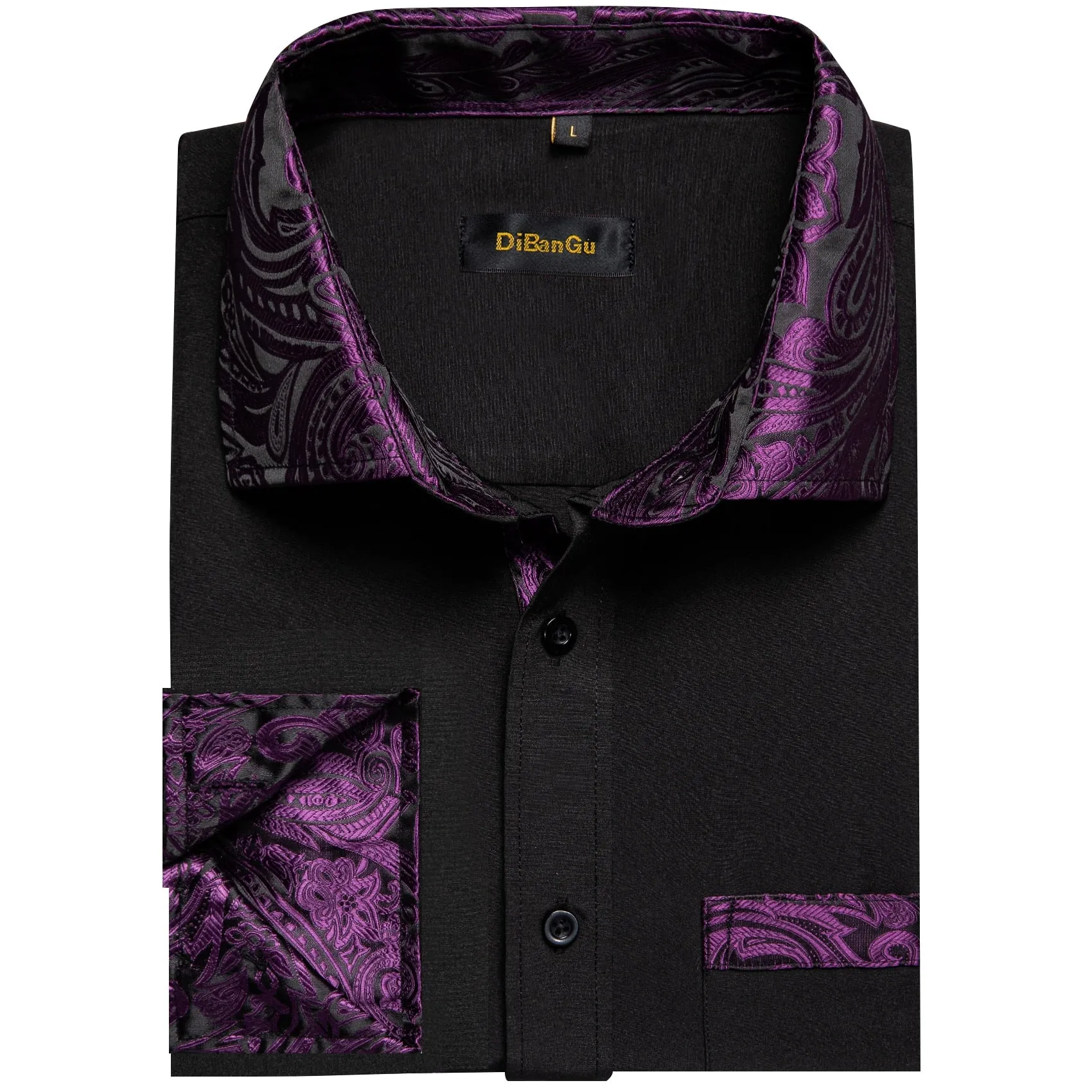 Black Dress Shirts Men's Clothing Long Sleeve Tuxedo Social Casual Splicing Paisley Collar Cuff Men's Shirt