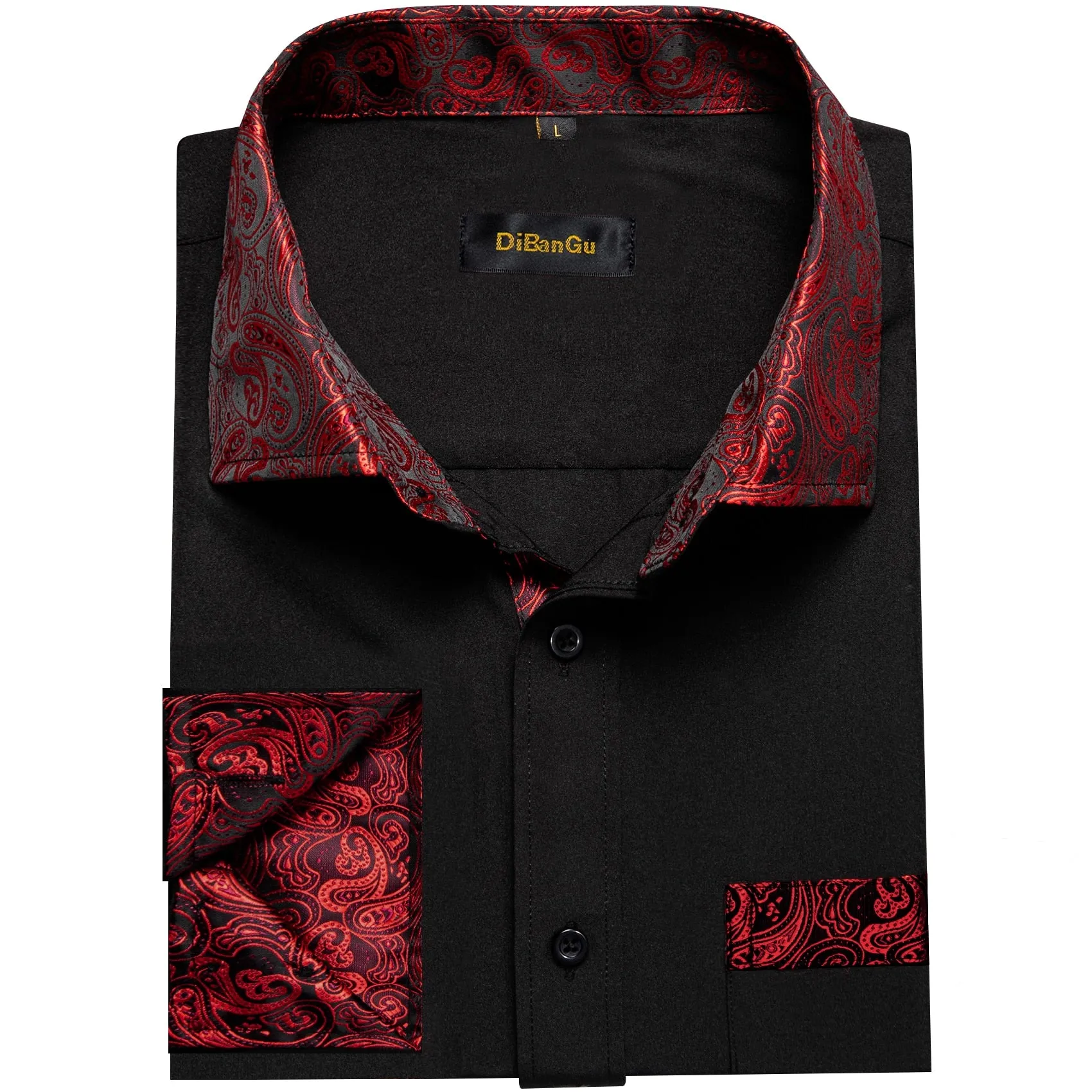 Black Dress Shirts Men's Clothing Long Sleeve Tuxedo Social Casual Splicing Paisley Collar Cuff Men's Shirt