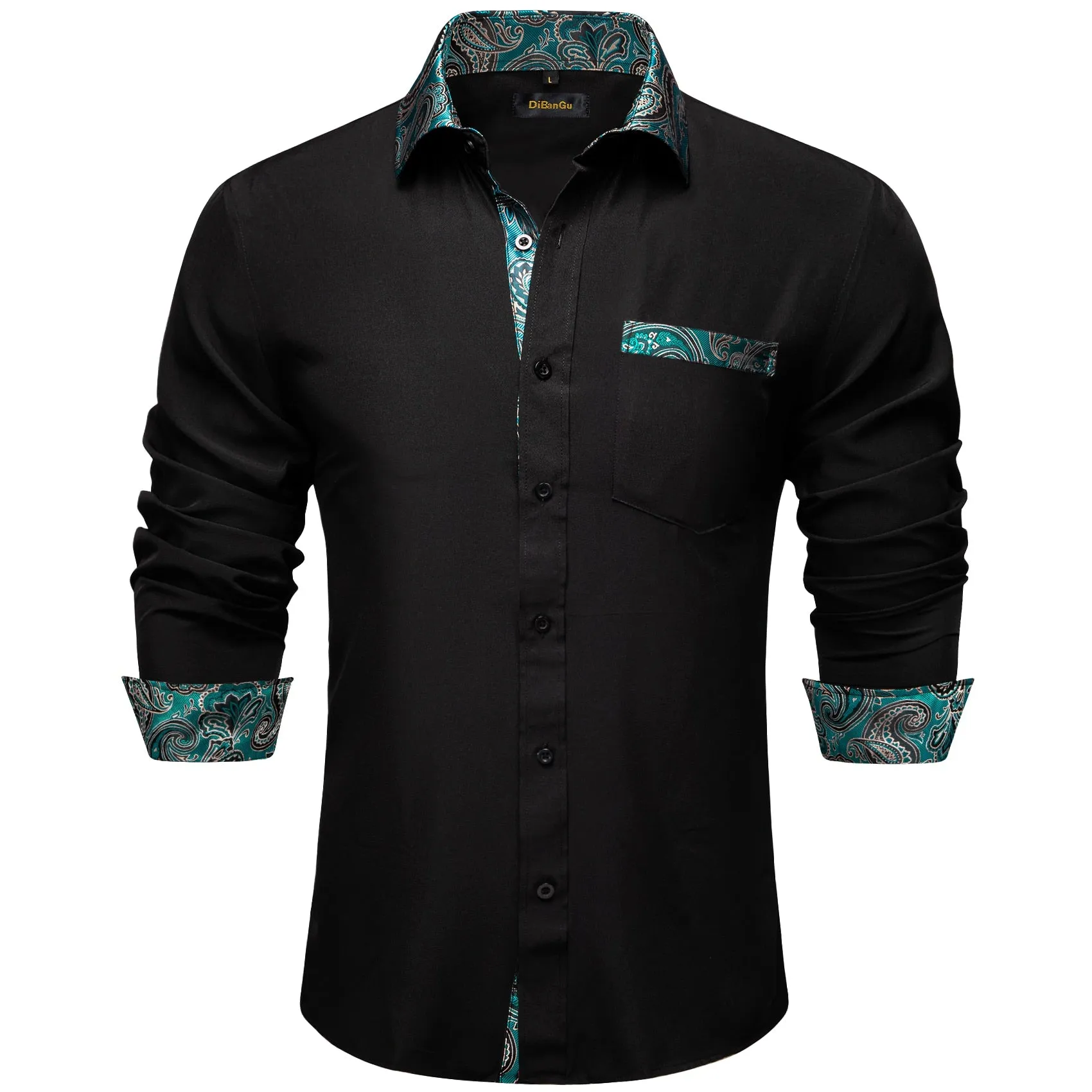 Black Dress Shirts Men's Clothing Long Sleeve Tuxedo Social Casual Splicing Paisley Collar Cuff Men's Shirt