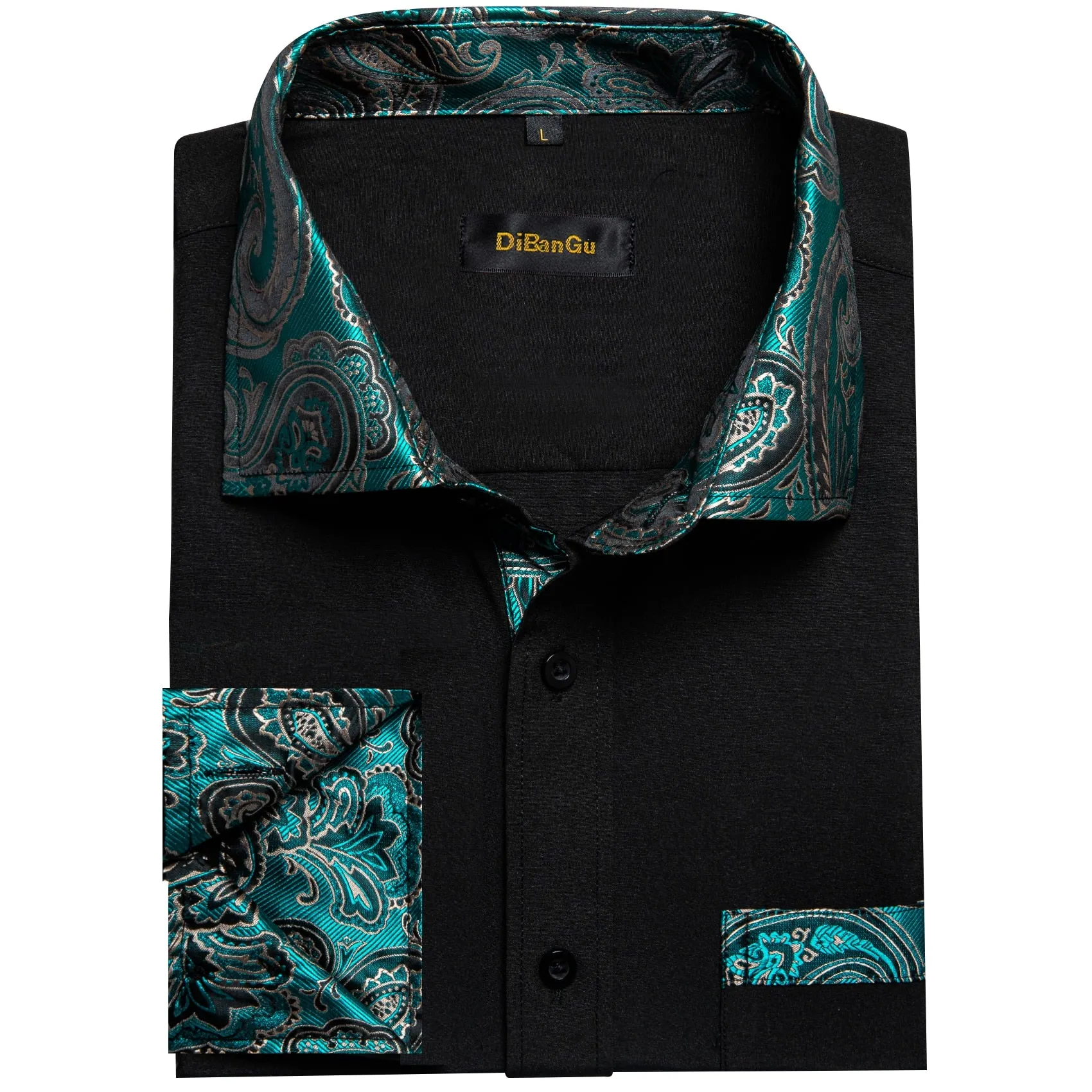 Black Dress Shirts Men's Clothing Long Sleeve Tuxedo Social Casual Splicing Paisley Collar Cuff Men's Shirt