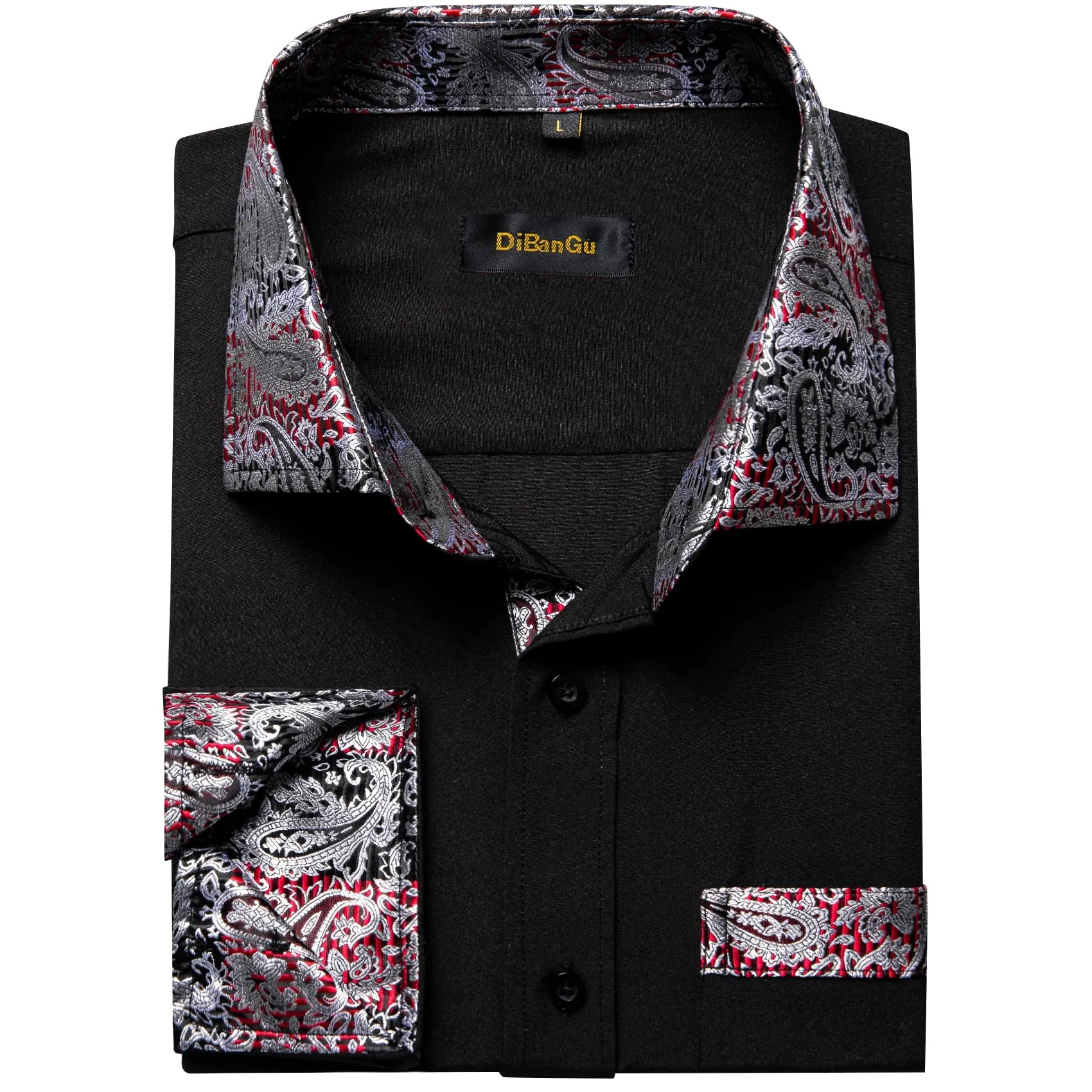 Black Dress Shirts Men's Clothing Long Sleeve Tuxedo Social Casual Splicing Paisley Collar Cuff Men's Shirt