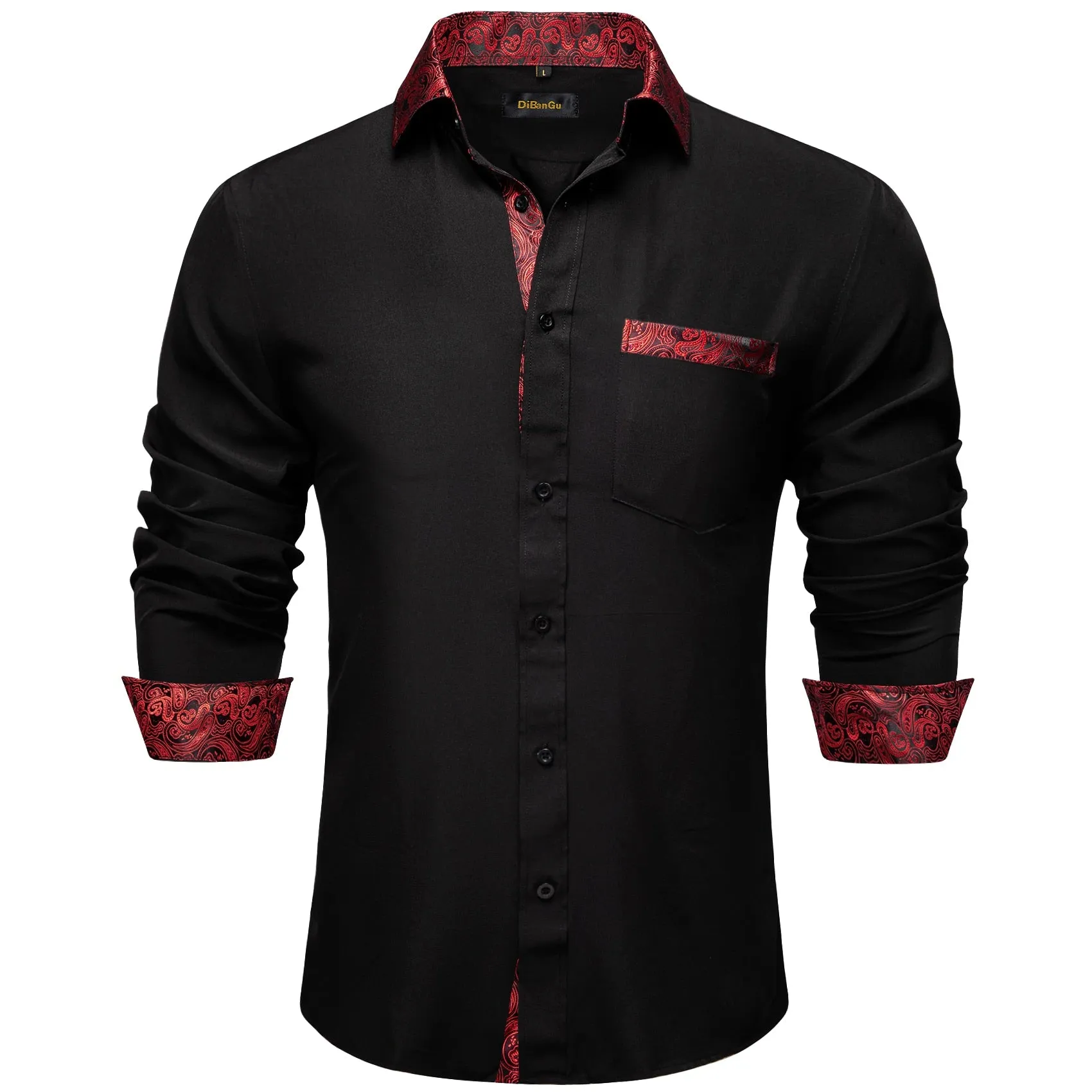 Black Dress Shirts Men's Clothing Long Sleeve Tuxedo Social Casual Splicing Paisley Collar Cuff Men's Shirt