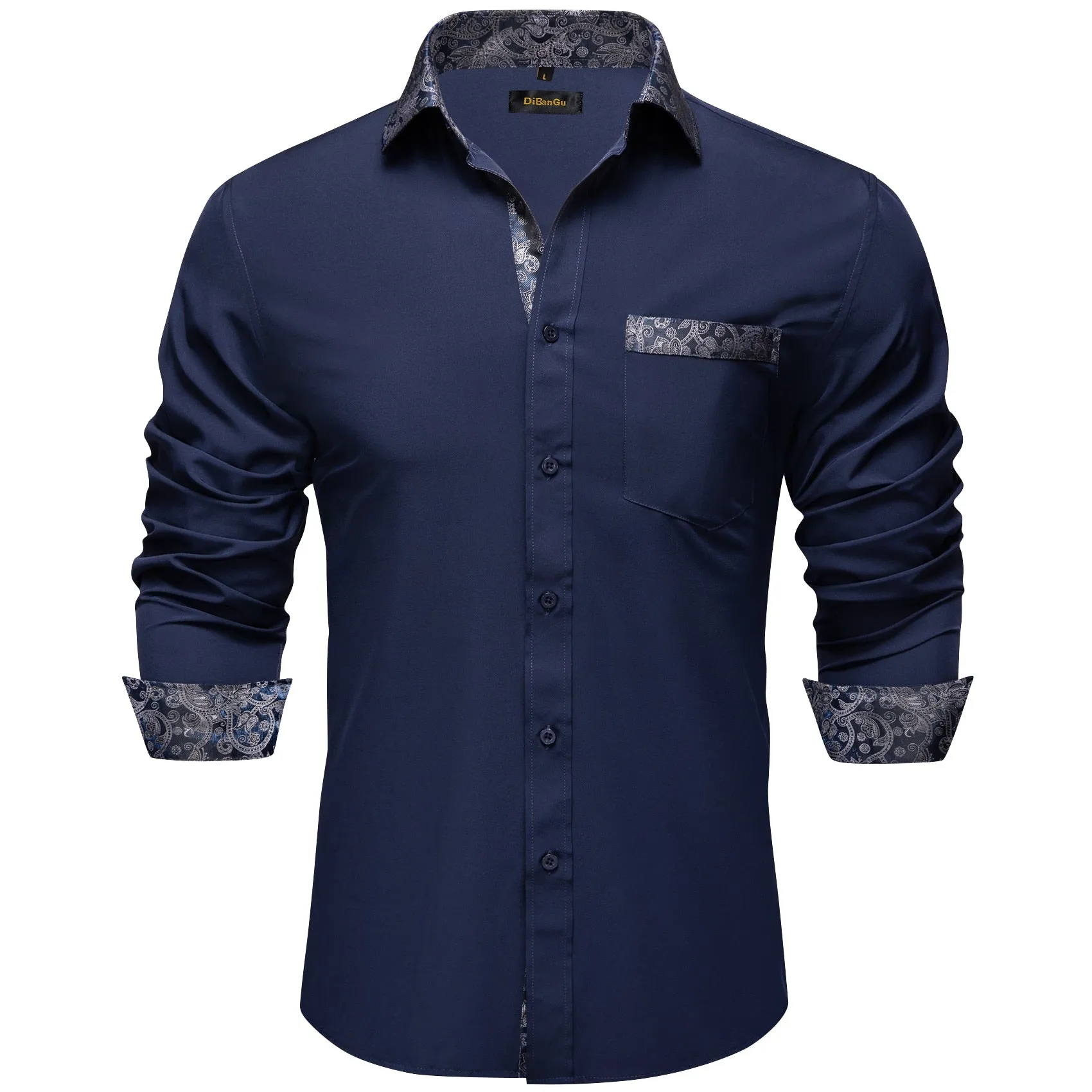 Black Dress Shirts Men's Clothing Long Sleeve Tuxedo Social Casual Splicing Paisley Collar Cuff Men's Shirt