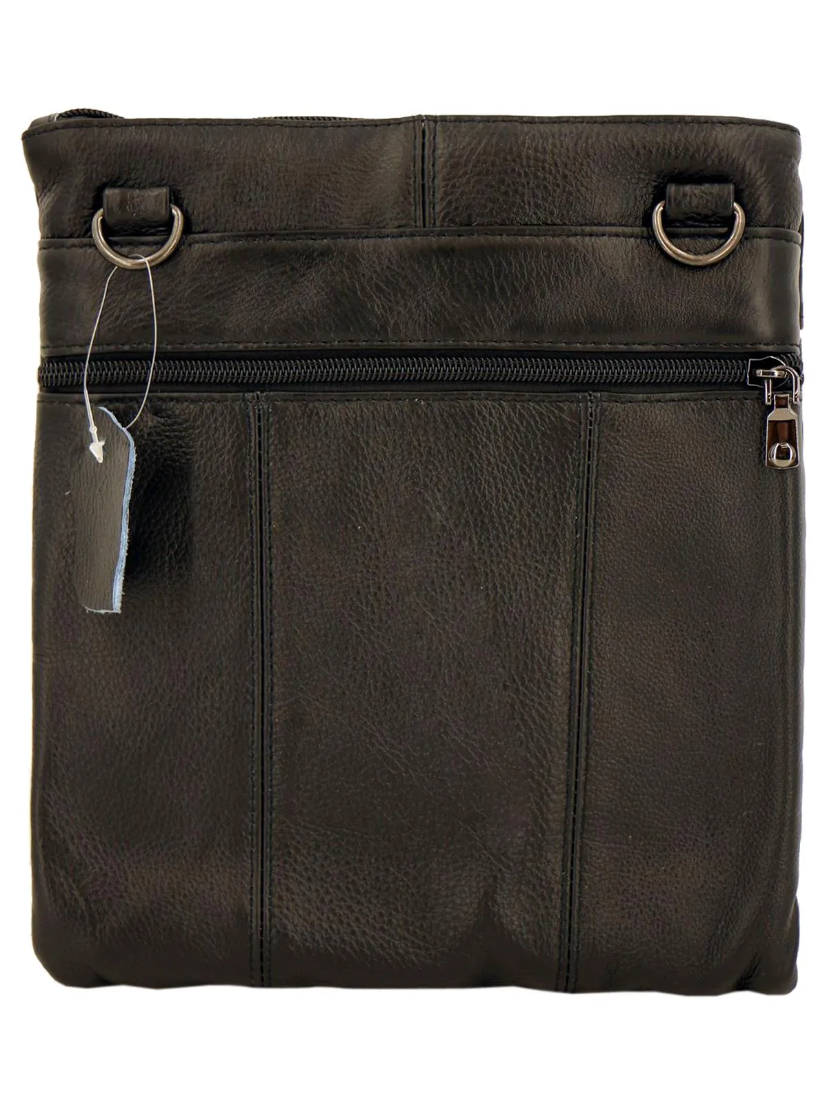 Black Leather Men's Vintage Style Panelled Crossbody Bag