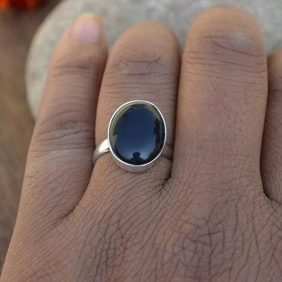 Black Onyx Gemstone 925 Sterling Silver Ring