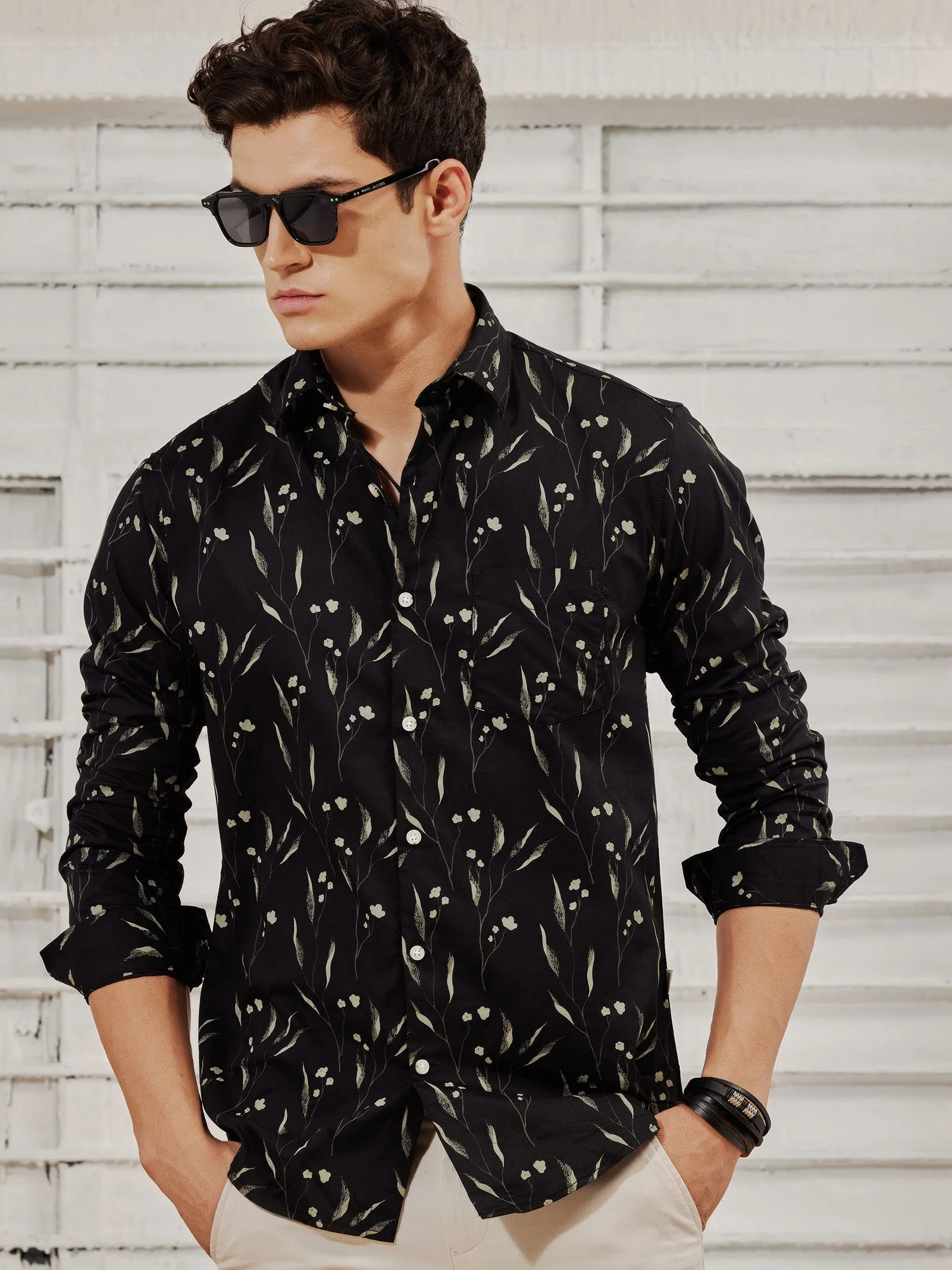 Black Stretch Printed Shirt