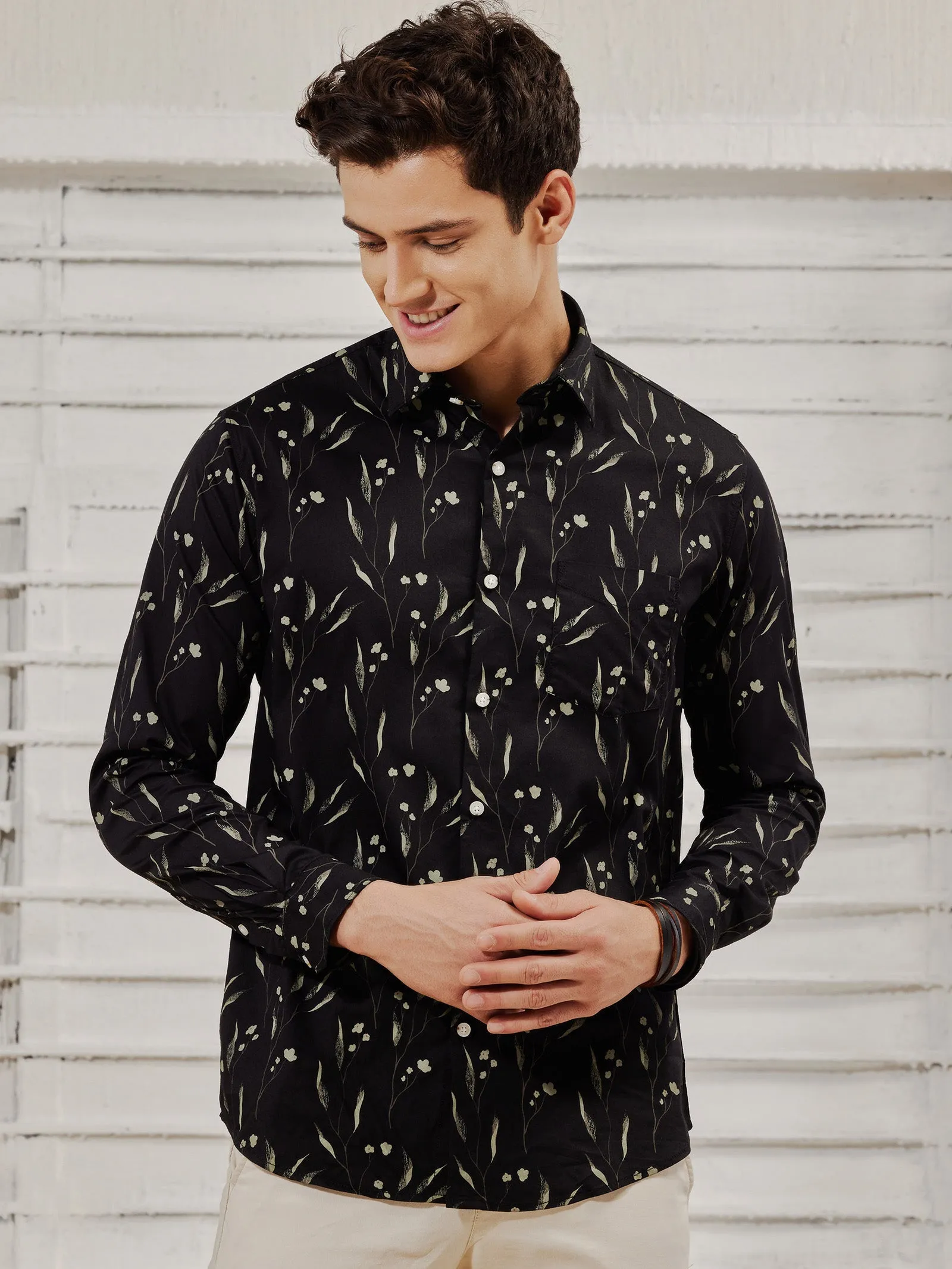 Black Stretch Printed Shirt