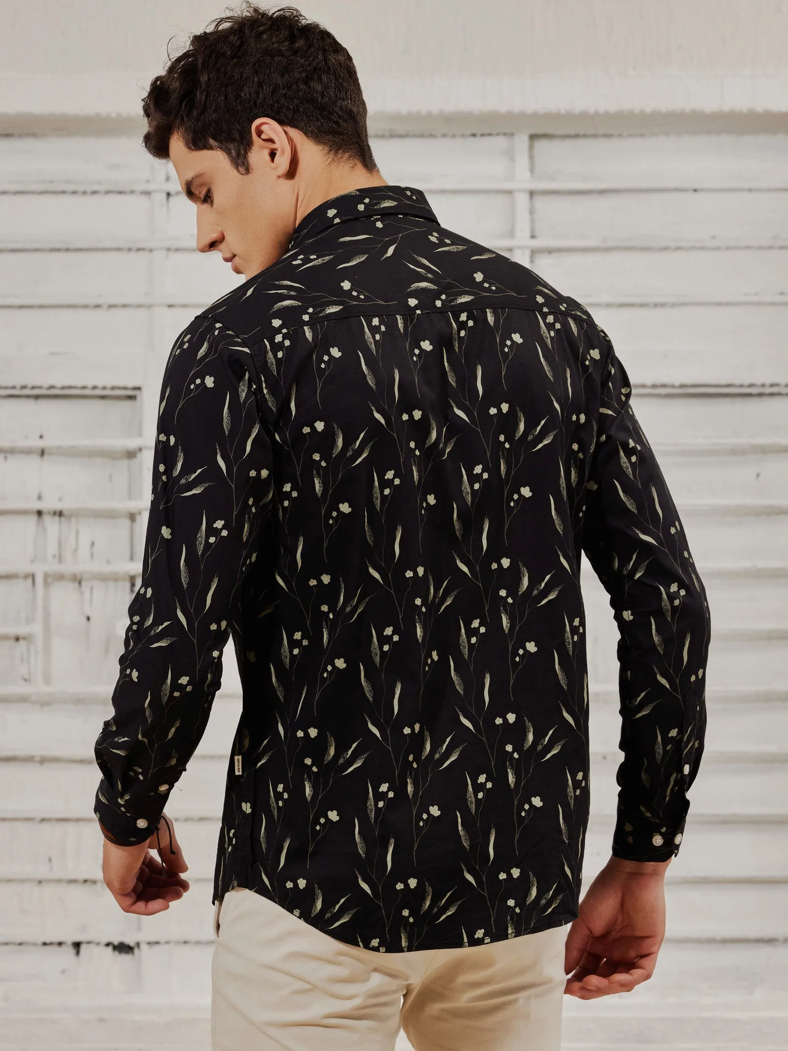 Black Stretch Printed Shirt