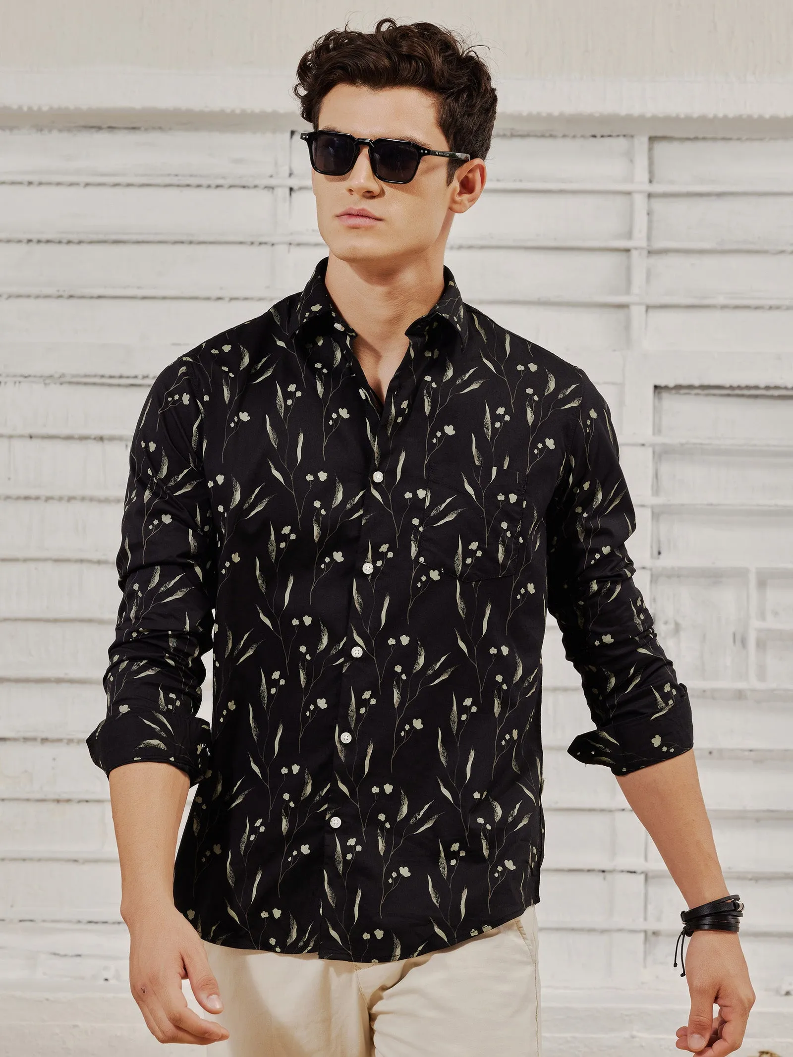 Black Stretch Printed Shirt