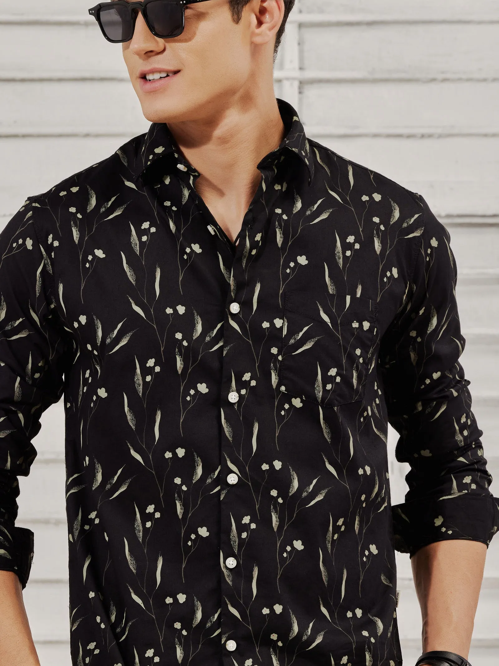 Black Stretch Printed Shirt