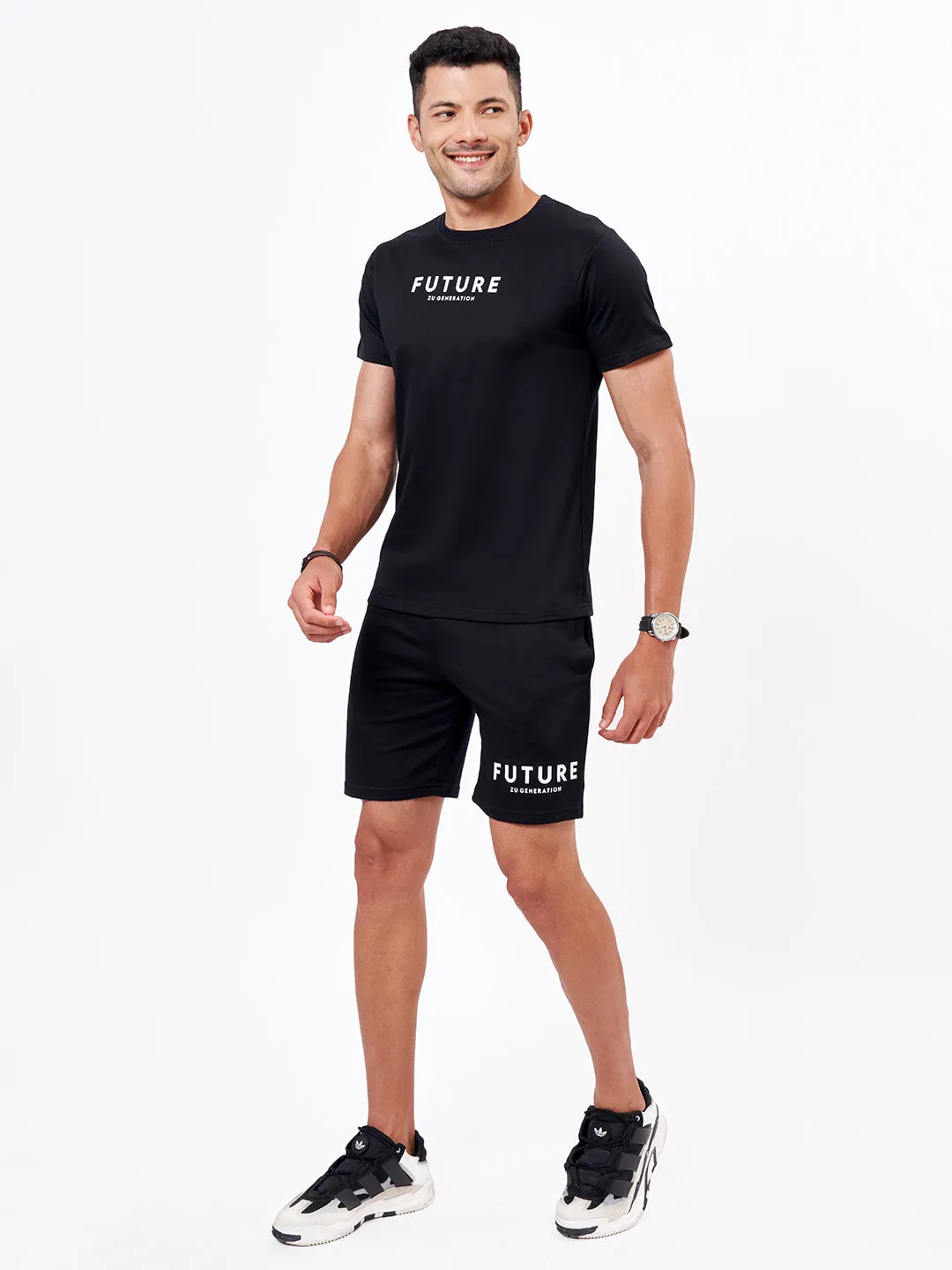 Black Typography T-shirt And Shorts Co-Ord Set