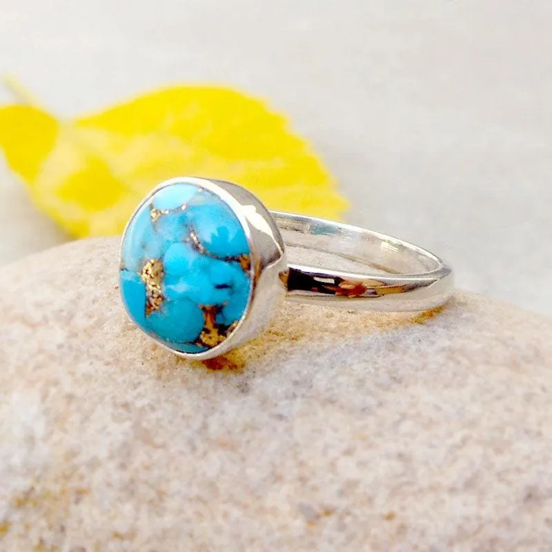 Boho Blue Copper Turquoise 925 Silver Ring,December Birthstone, For Women