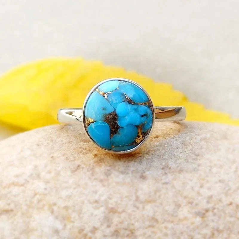 Boho Blue Copper Turquoise 925 Silver Ring,December Birthstone, For Women