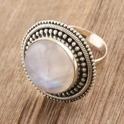 Boho Moonstone Statement Sterling Silver Ring for Women,Birthstone, Bohemian Wanderlust Jewelry