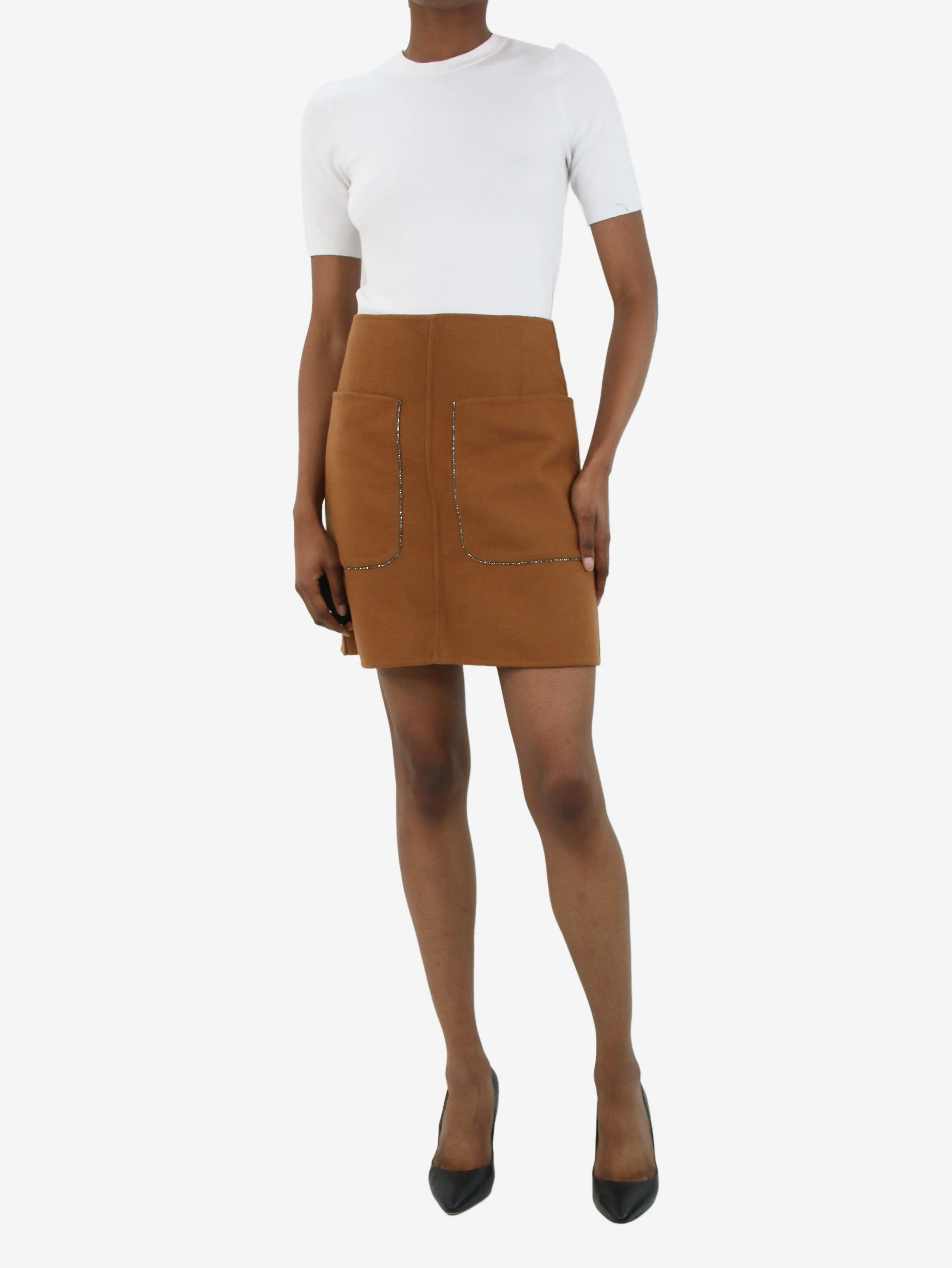 Brown wool blend pocket skirt - size IT 38