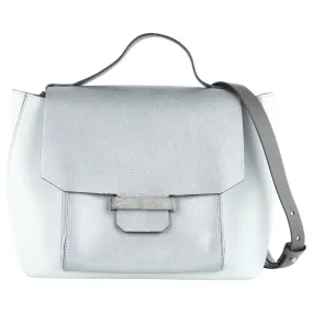 Brunello Cucinelli Pale Blue Metallic Leather Satchel Bag