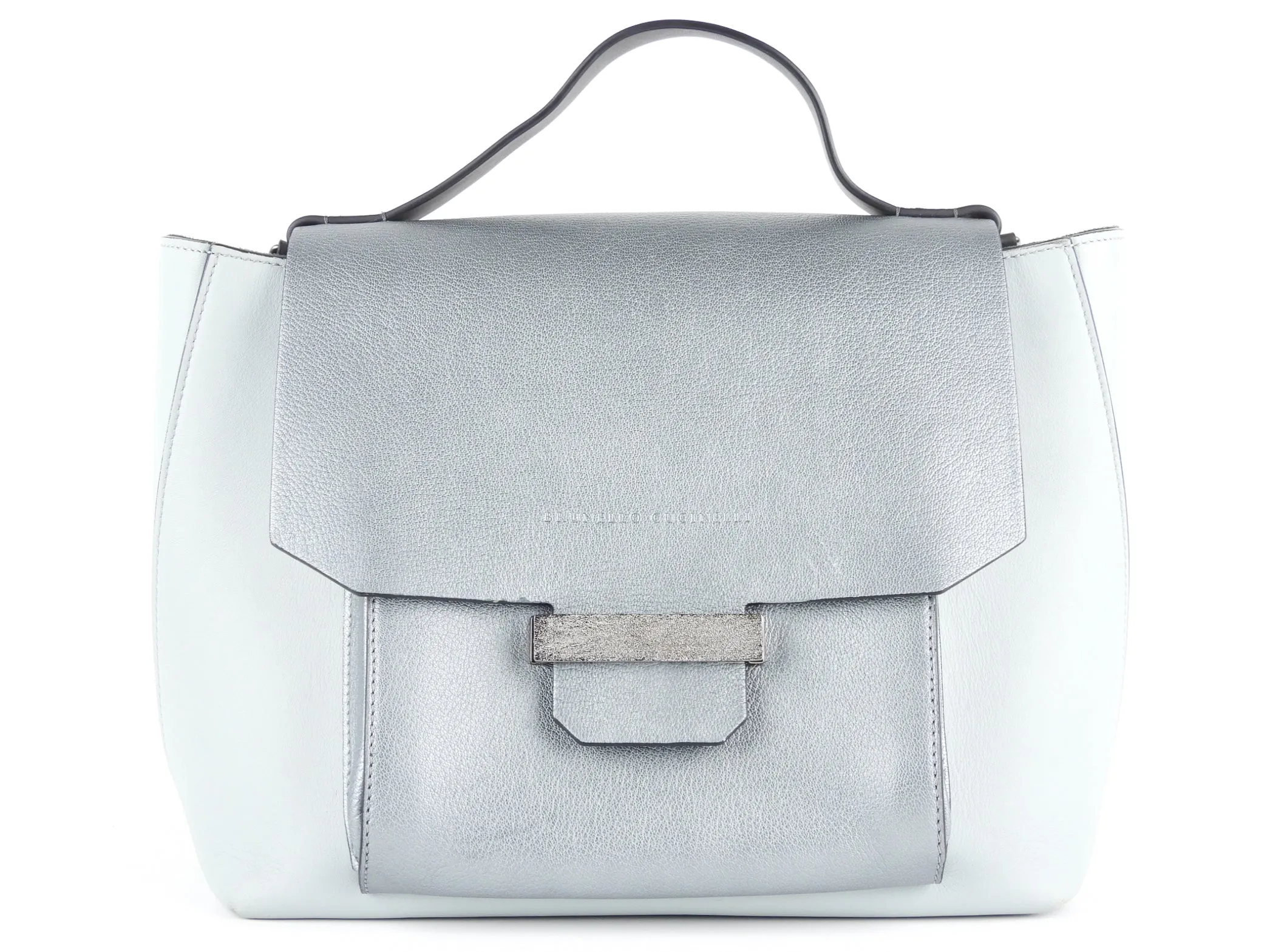 Brunello Cucinelli Pale Blue Metallic Leather Satchel Bag