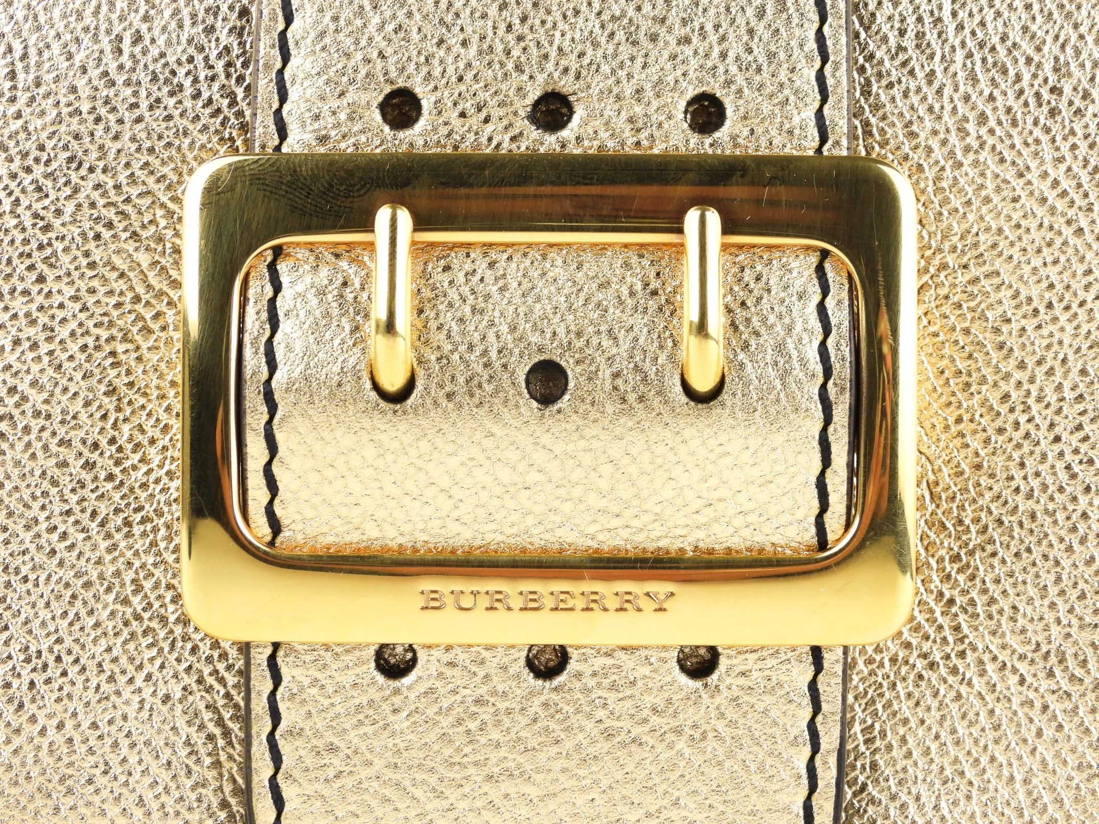 Burberry Gold Metallic Leather Buckle Mini Two Way Crossbody Bag