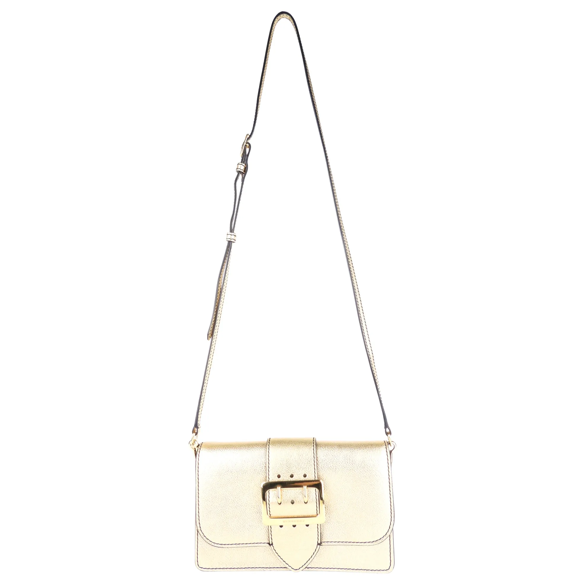 Burberry Gold Metallic Leather Buckle Mini Two Way Crossbody Bag