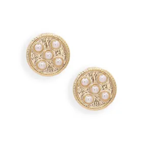 Coin pearl accent stud earrings