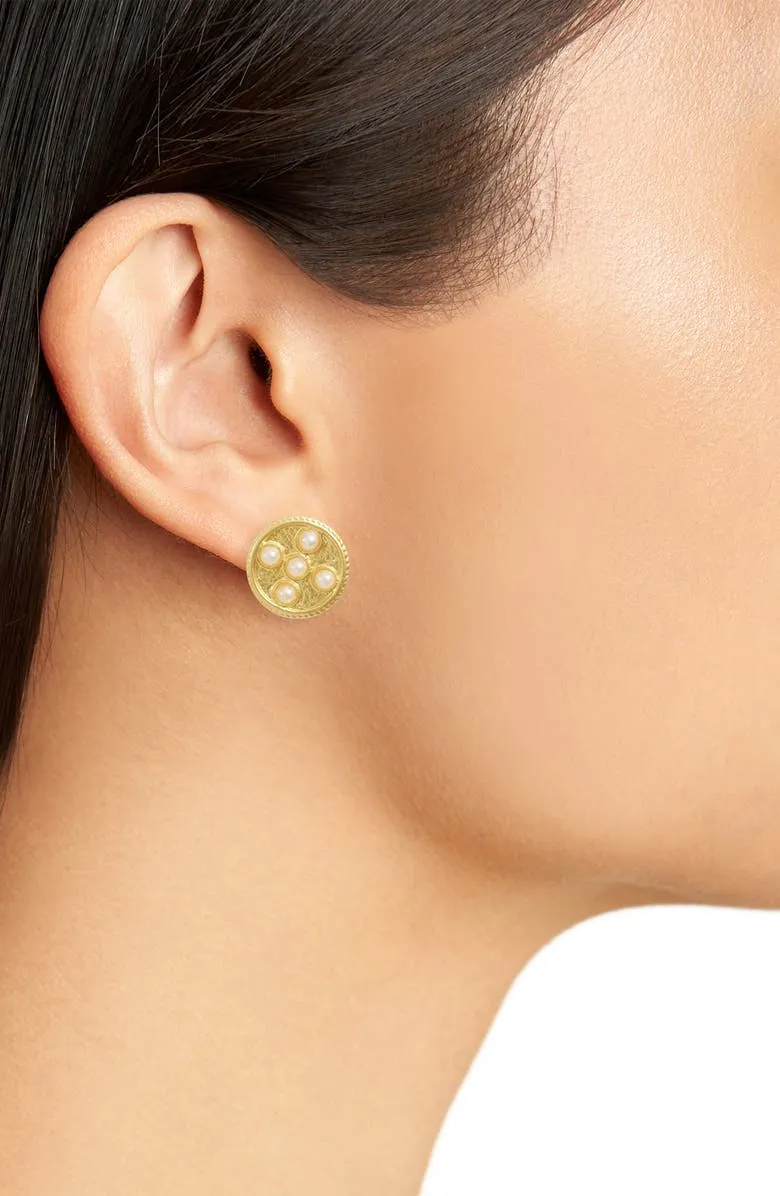 Coin pearl accent stud earrings