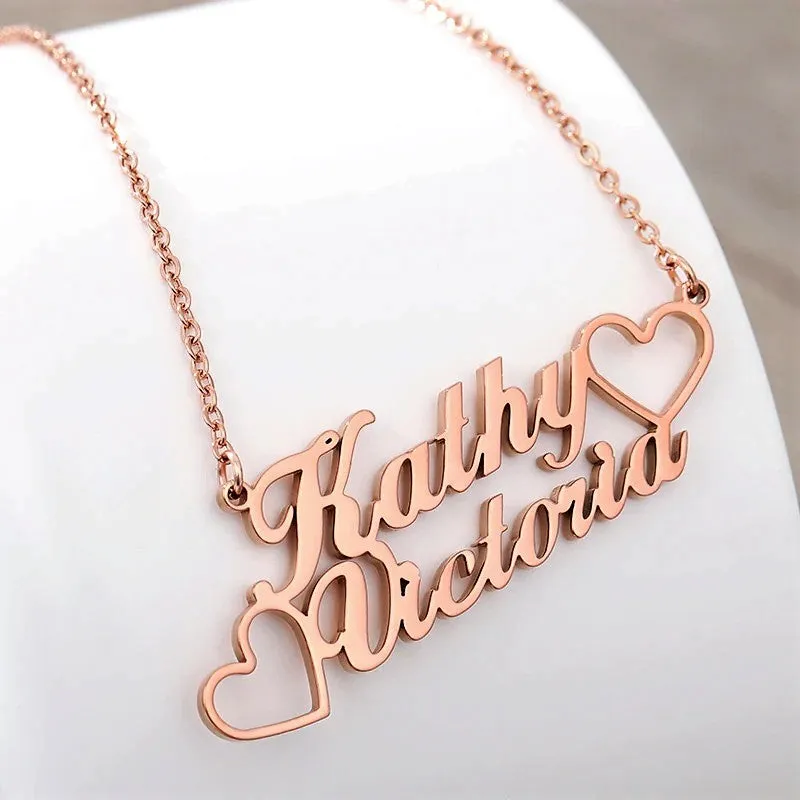 Double Hearts Names Necklace