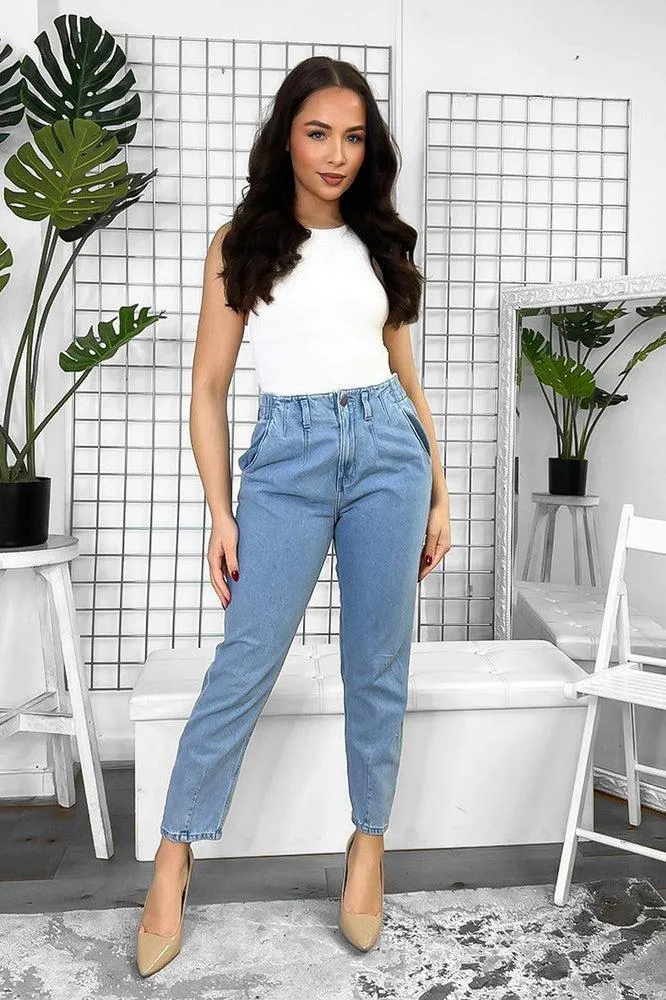 Elastic Back High Waist Casual Jeans